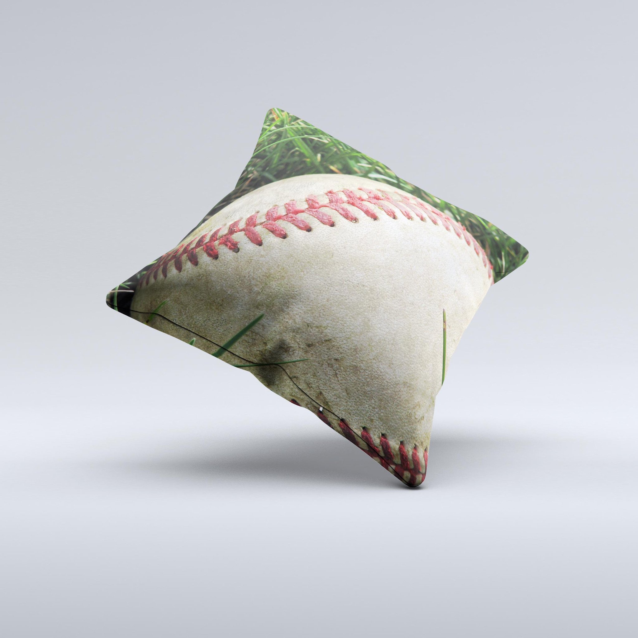 Grunge Worn Baseball Ink-Fuzed Decorative Throw Pillow featuring unique hand-produced graphic design, soft fabric, and plush filling.