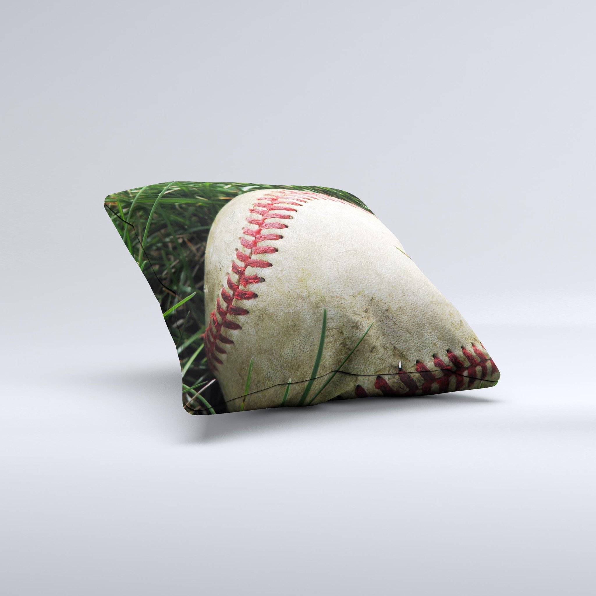 Grunge Worn Baseball Ink-Fuzed Decorative Throw Pillow featuring unique hand-produced graphic design, soft fabric, and plush filling.