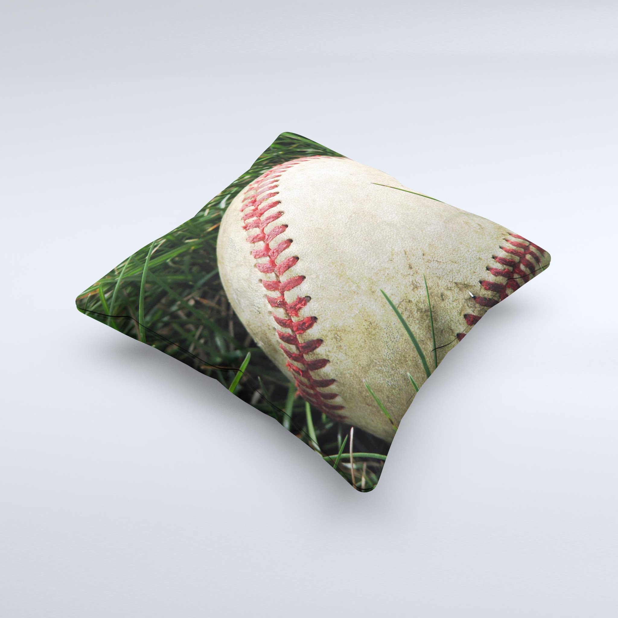 Grunge Worn Baseball Ink-Fuzed Decorative Throw Pillow featuring unique hand-produced graphic design, soft fabric, and plush filling.