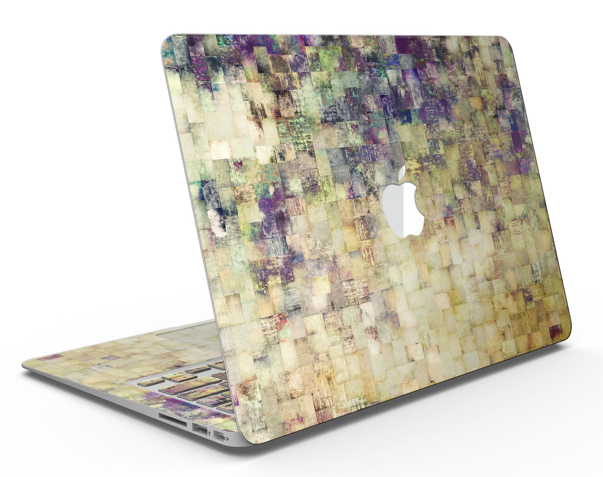 Grungy Abstract Purple Mosaic skin kit for MacBook Air, showcasing vibrant purple mosaic design on a sleek device.