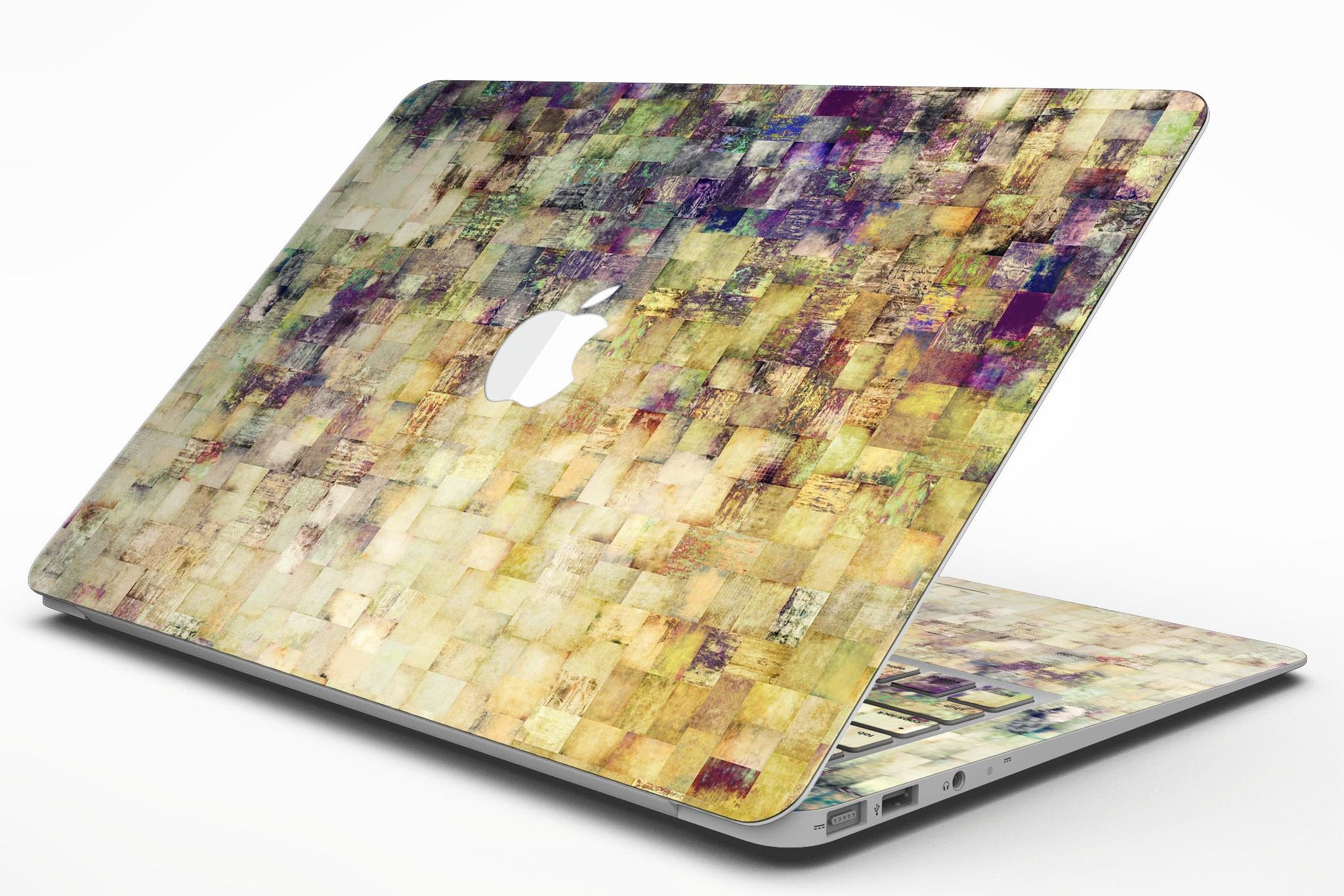 Grungy Abstract Purple Mosaic skin kit for MacBook Air, showcasing vibrant purple mosaic design on a sleek device.