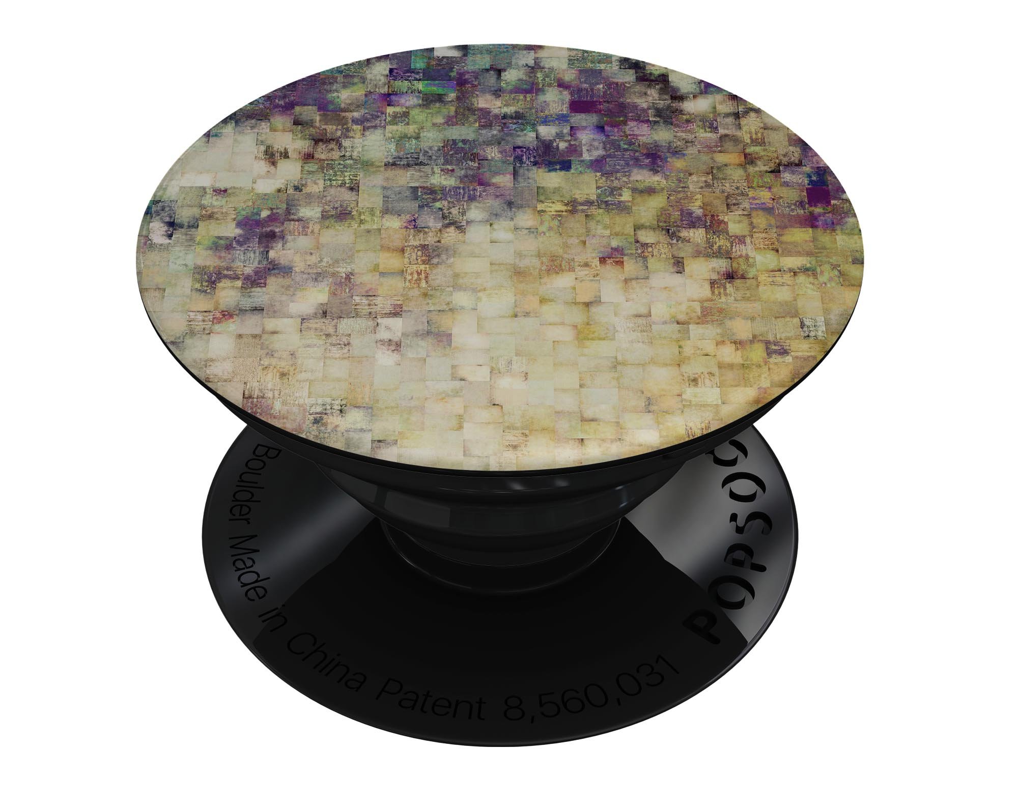 Grungy Abstract Purple Mosaic Skin Kit for PopSockets, showcasing vibrant purple mosaic design on a smartphone grip.