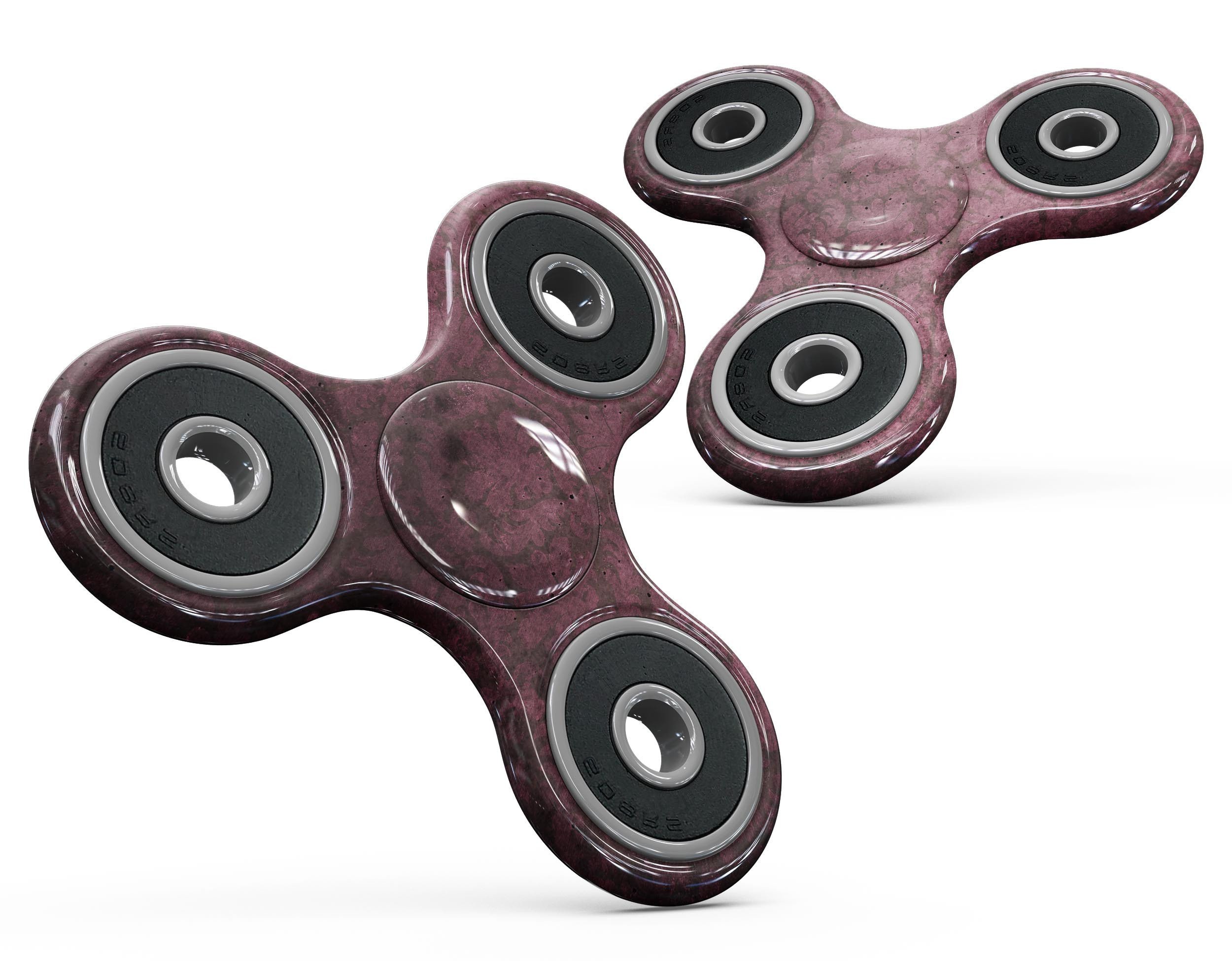 Grungy black and maroon damask pattern fidget spinner skin, showcasing intricate design and vibrant colors.