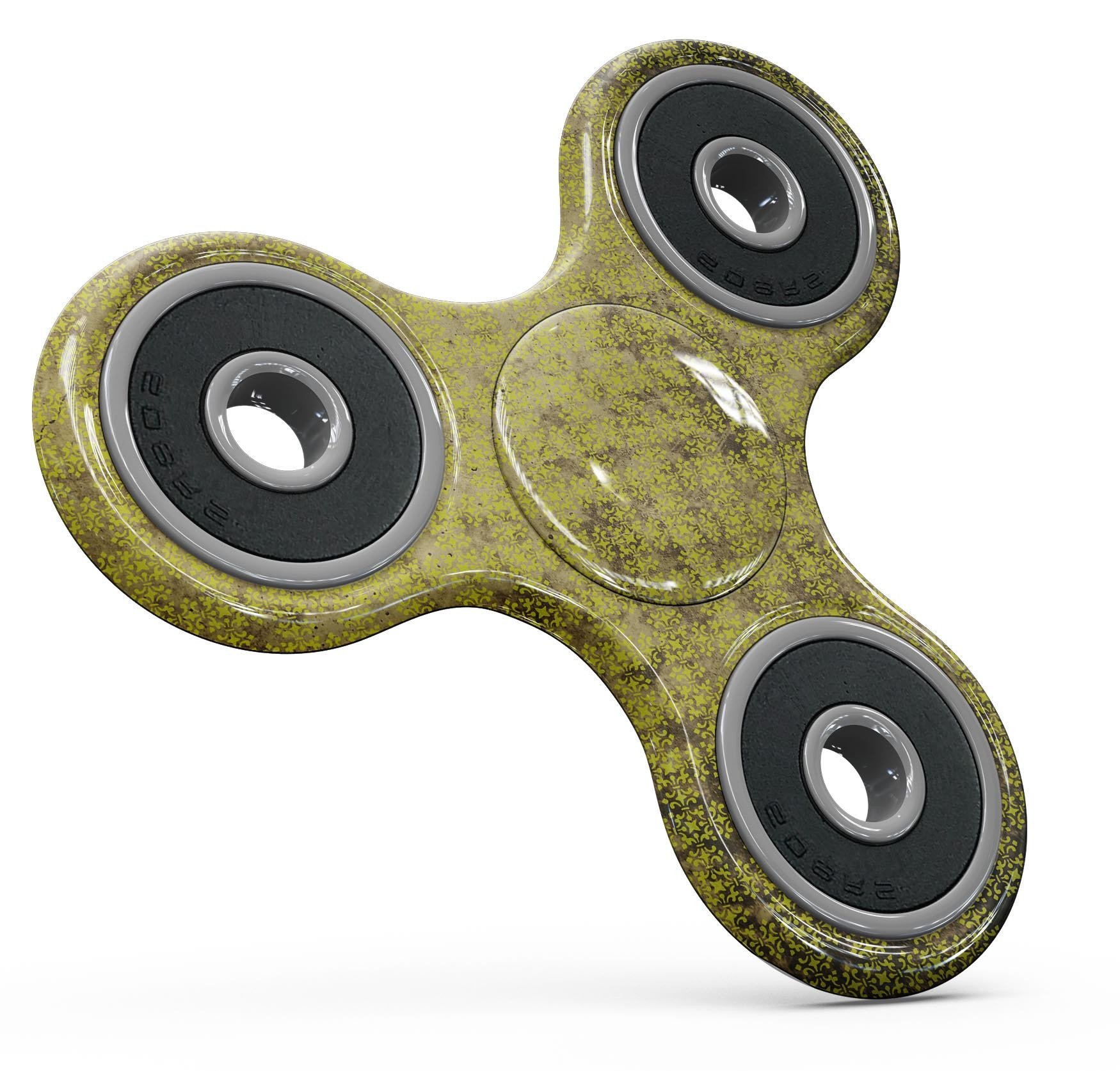 Grungy Black and Yellow Rococo Pattern skin for fidget spinner, showcasing vibrant colors and intricate design.