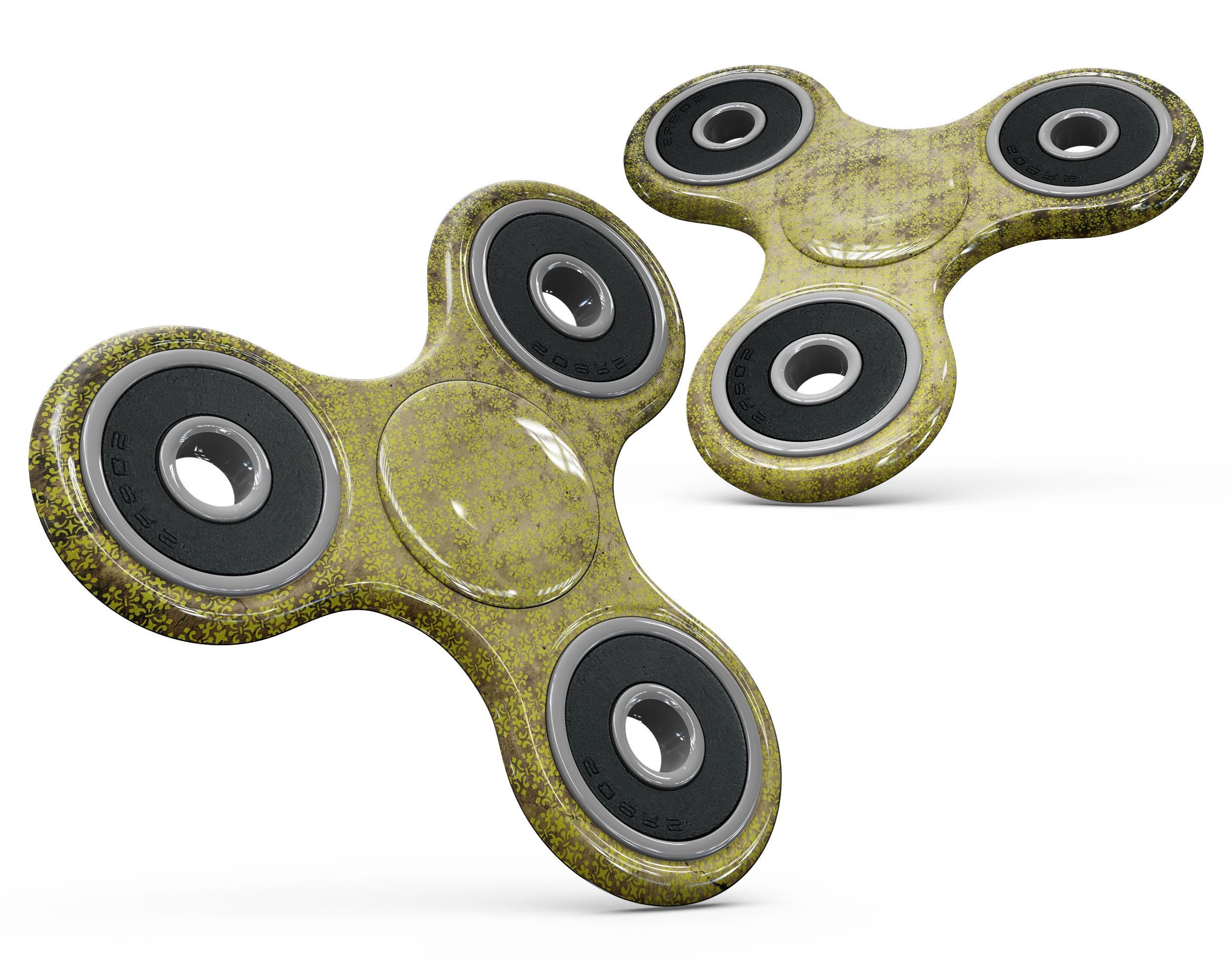 Grungy Black and Yellow Rococo Pattern skin for fidget spinner, showcasing vibrant colors and intricate design.