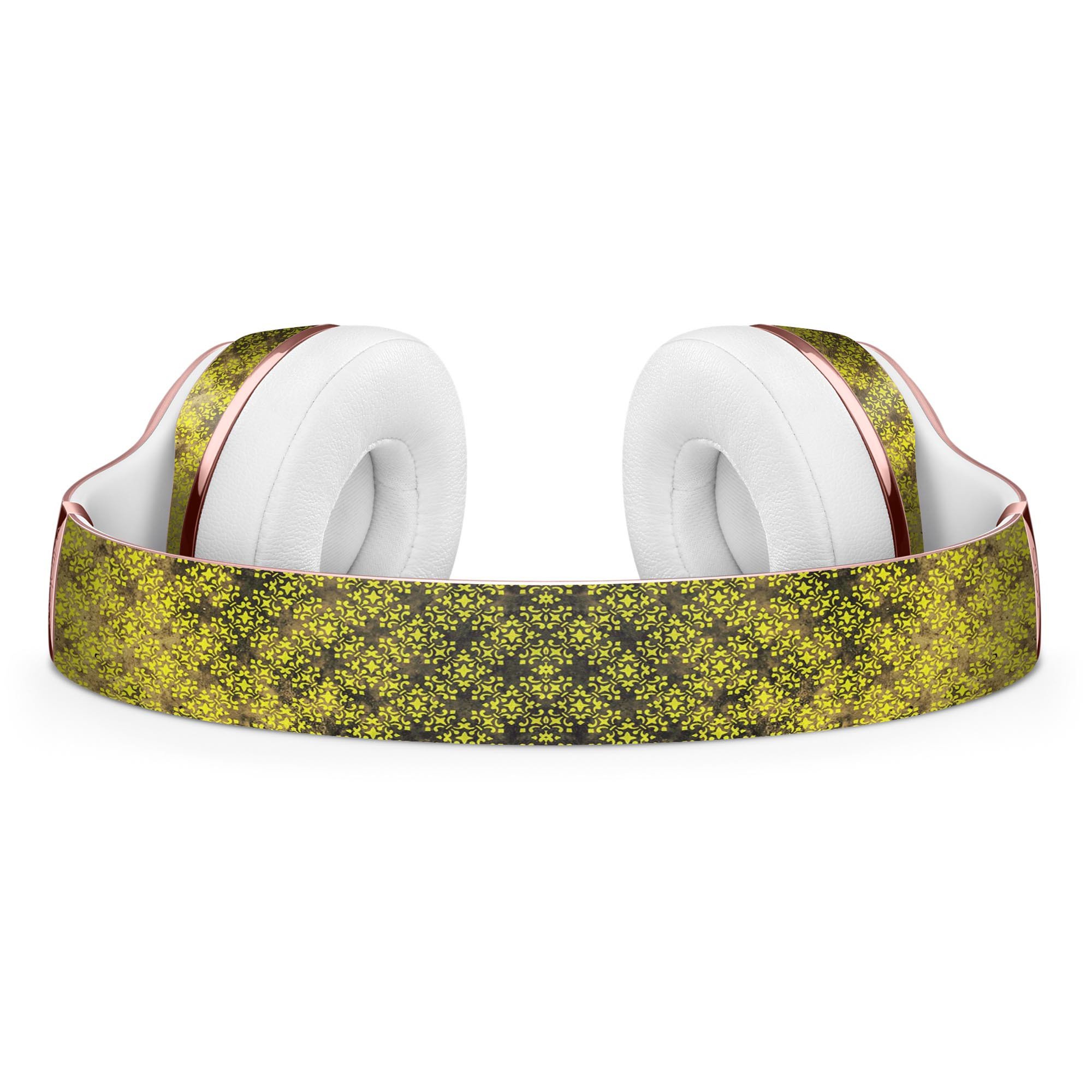 Grungy Black and Yellow Rococo Pattern Skin Kit for Beats by Dre Solo 3 Wireless Headphones, showcasing vibrant design and premium vinyl material.