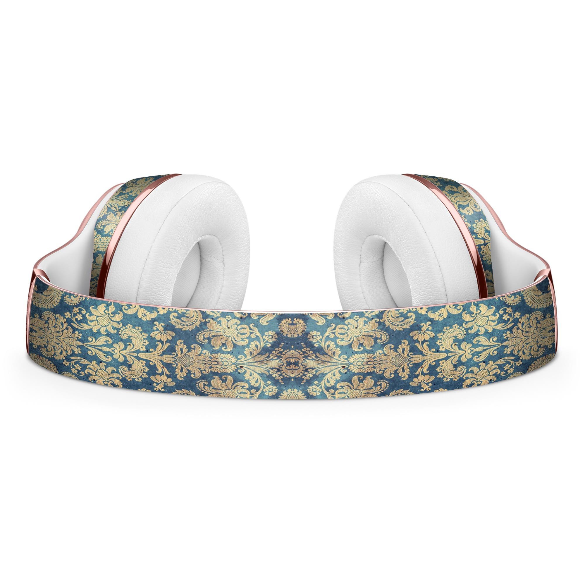 Grungy Blue and Tan Rococo Pattern Full-Body Skin Kit for Beats by Dre Solo 3 Wireless Headphones, showcasing stylish design and premium vinyl material.