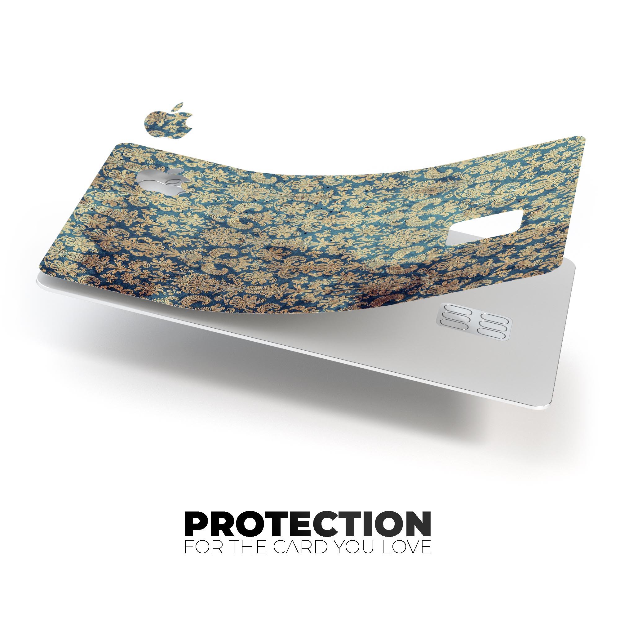 Grungy Blue and Tan Rococo Pattern skin for Apple Card, showcasing its stylish design and premium quality.