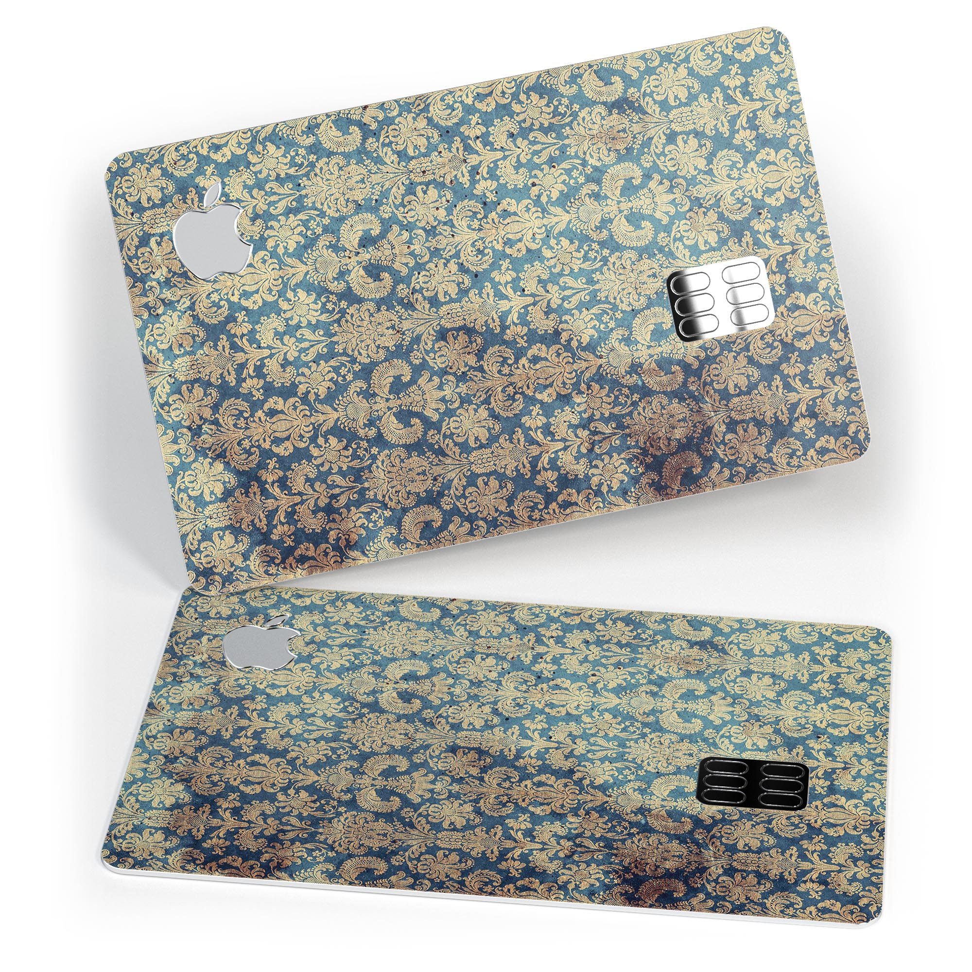 Grungy Blue and Tan Rococo Pattern skin for Apple Card, showcasing its stylish design and premium quality.