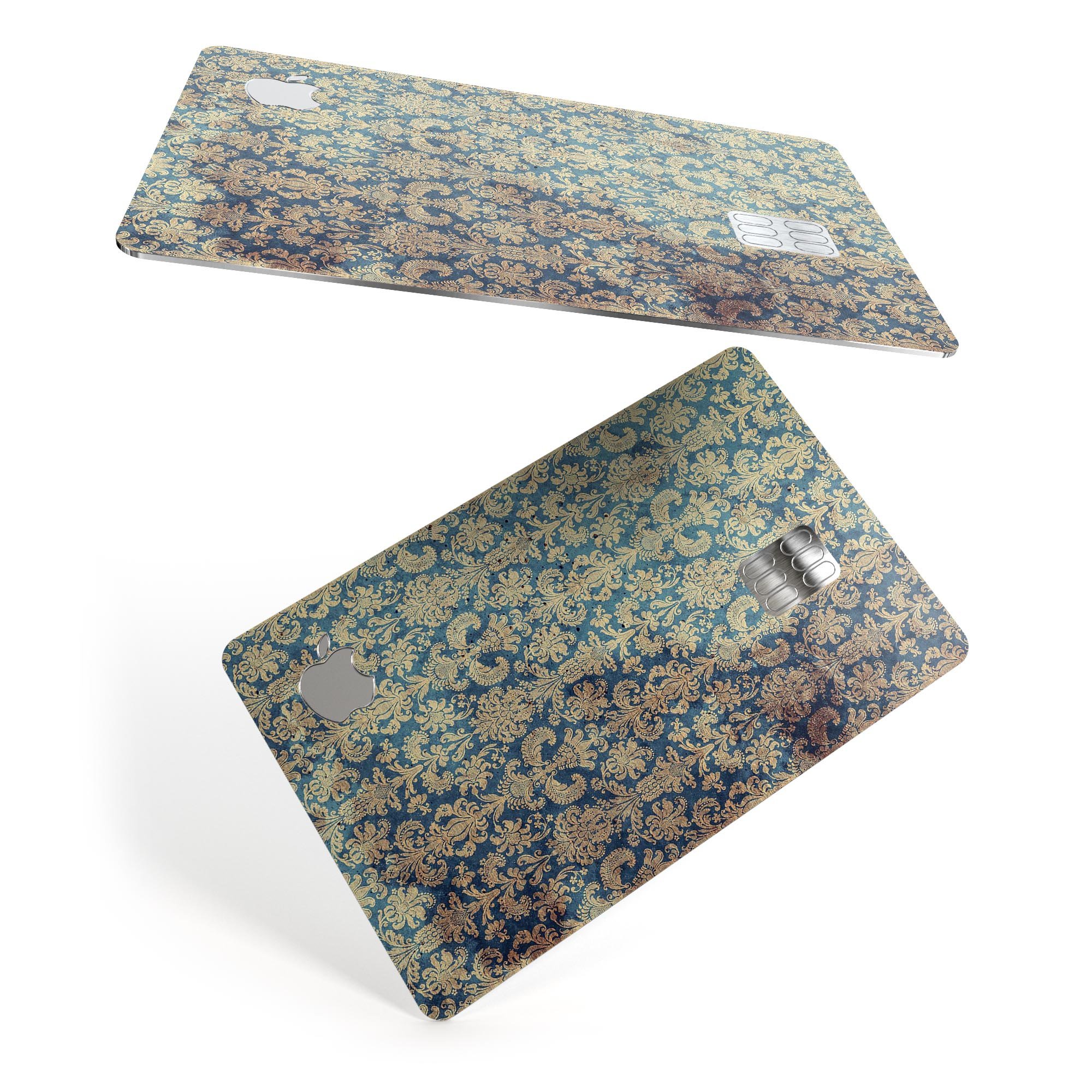 Grungy Blue and Tan Rococo Pattern skin for Apple Card, showcasing its stylish design and premium quality.