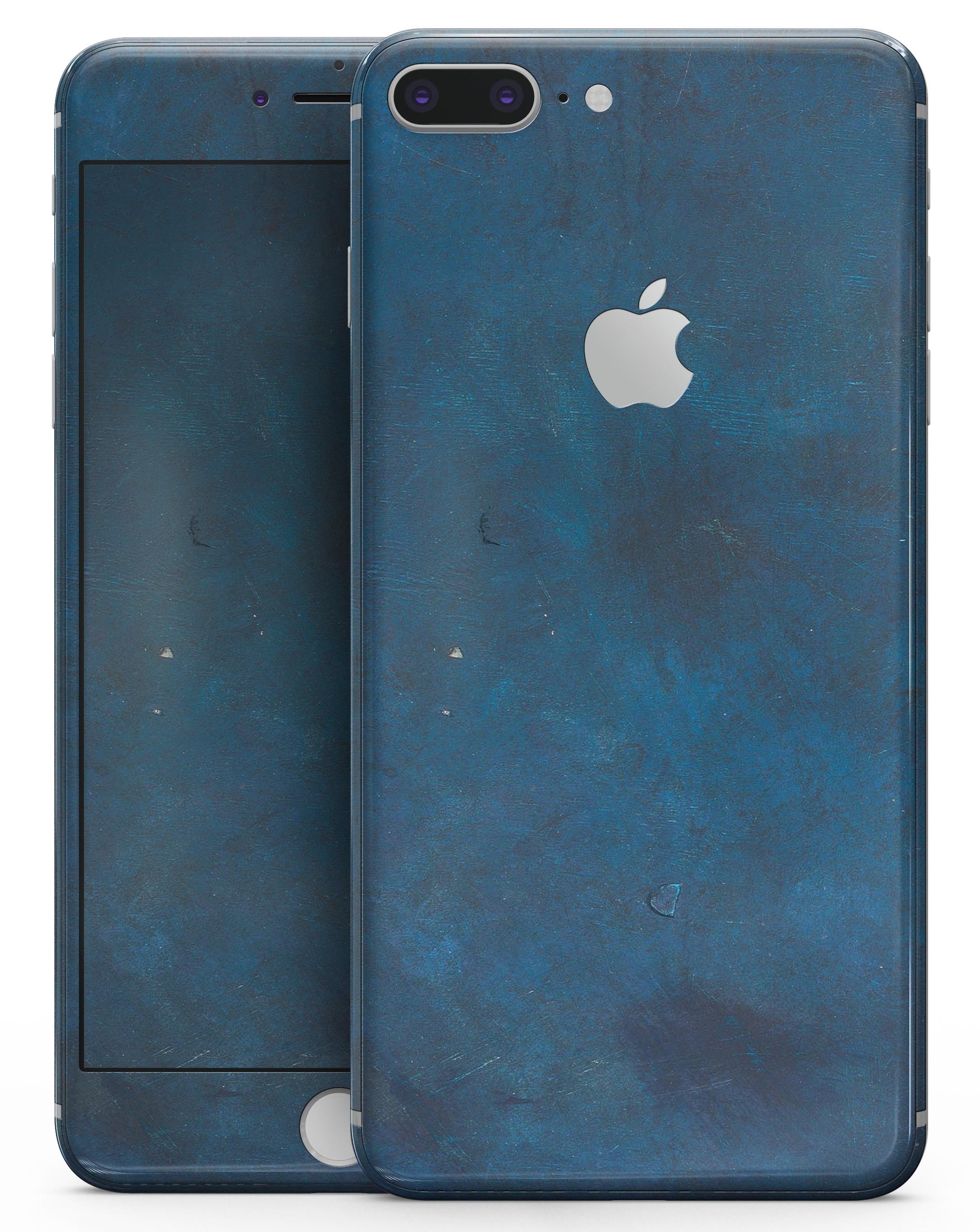 Grungy Blue Scratch Surface skin for iPhone 8 or 8 Plus, showcasing a stylish design with a textured finish.