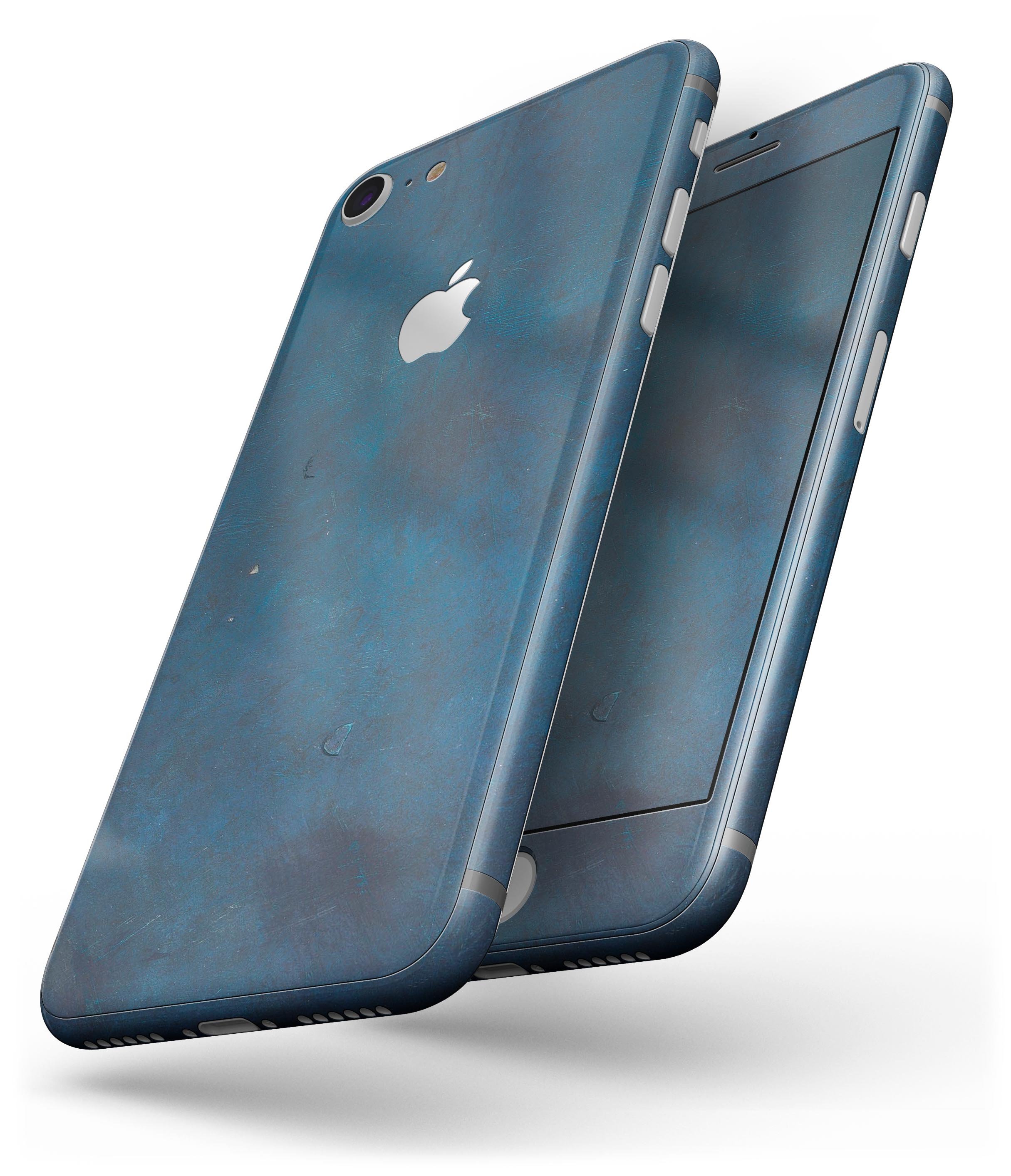 Grungy Blue Scratch Surface skin for iPhone 8 or 8 Plus, showcasing a stylish design with a textured finish.