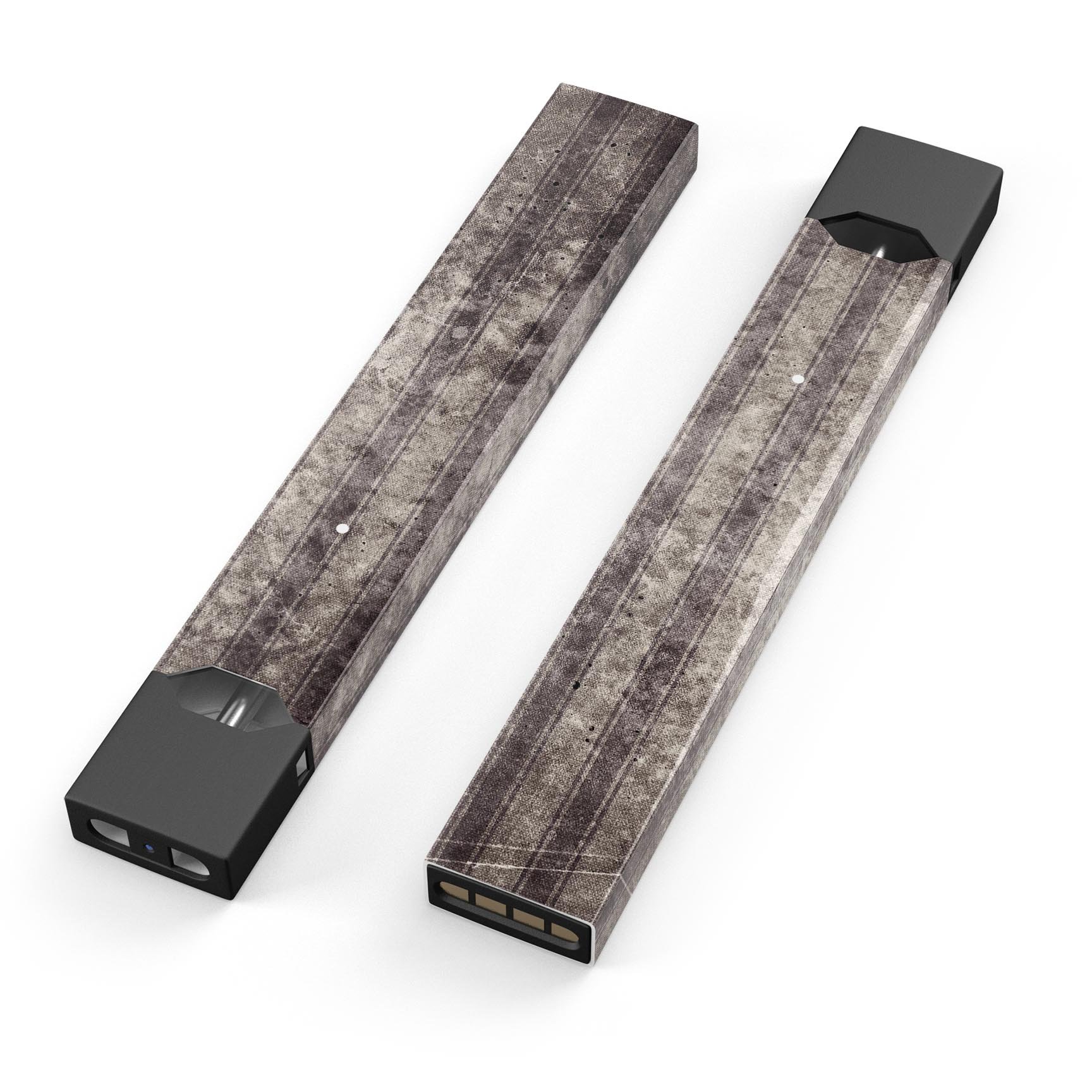 Grungy brown and tan vertical stripes decal skin for JUUL vaping device, showcasing its stylish design and protective features.