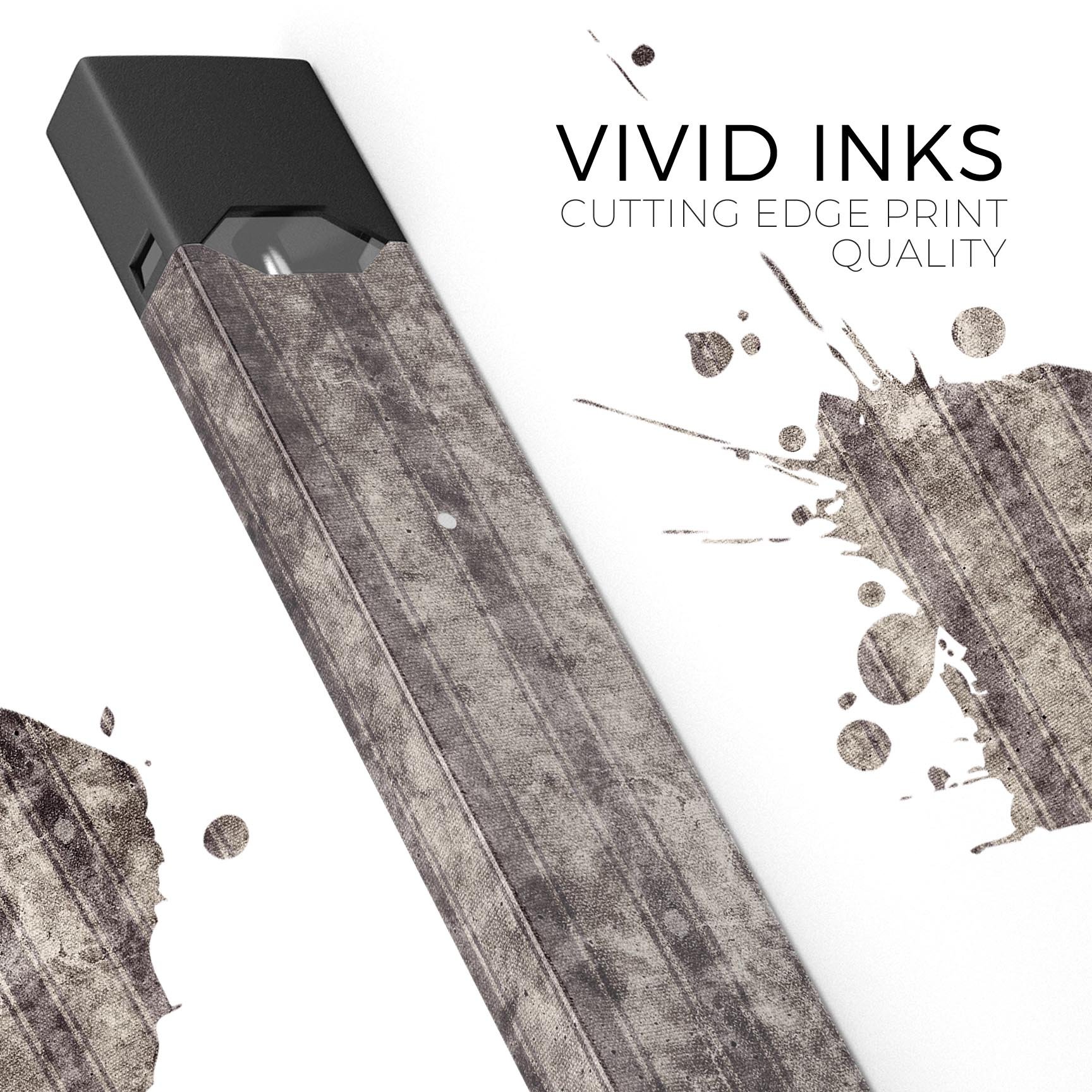 Grungy brown and tan vertical stripes decal skin for JUUL vaping device, showcasing its stylish design and protective features.