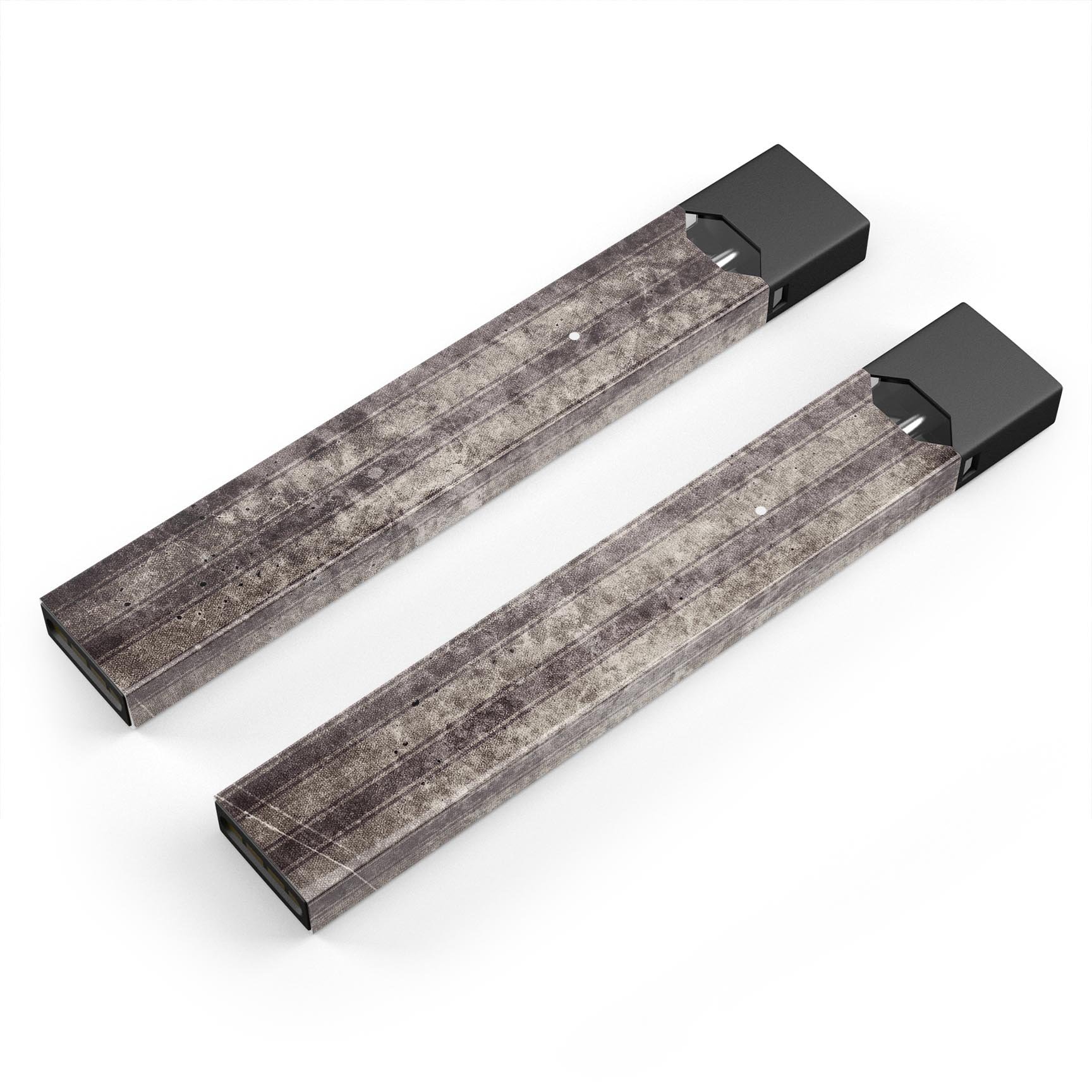 Grungy brown and tan vertical stripes decal skin for JUUL vaping device, showcasing its stylish design and protective features.