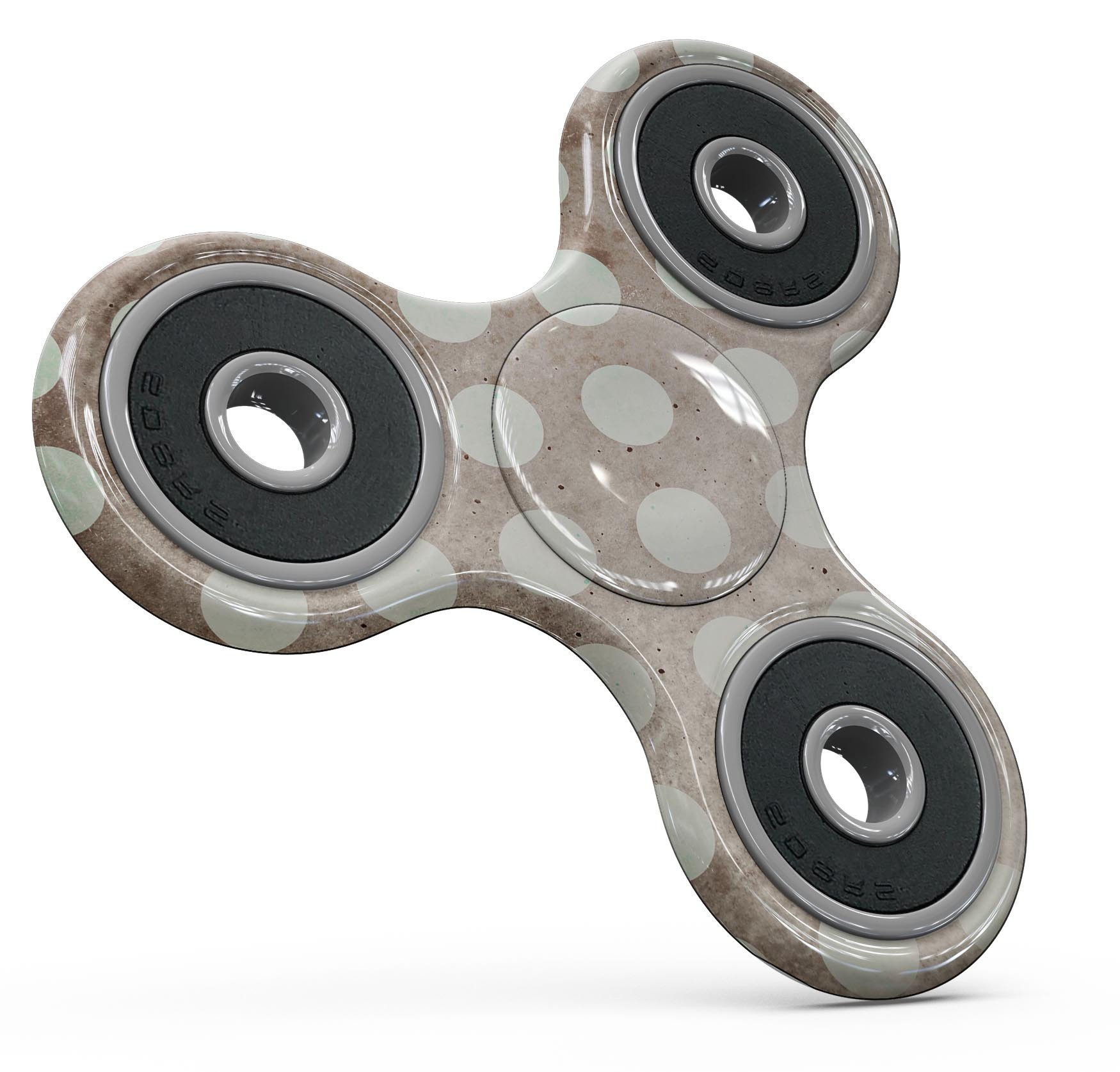 Grungy brown and white polka dots skin kit for fidget spinner, showcasing a stylish design and premium vinyl material.