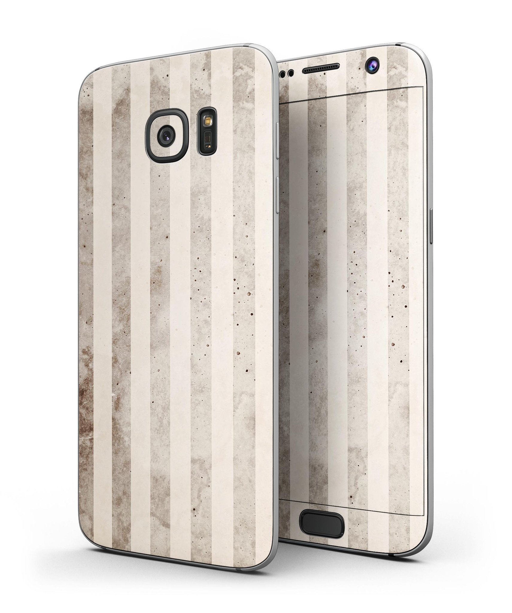 Grungy Brown Vertical Stripes Full Body Skin-Kit for Samsung Galaxy S7/S7 Edge, showcasing stylish design and premium vinyl material.