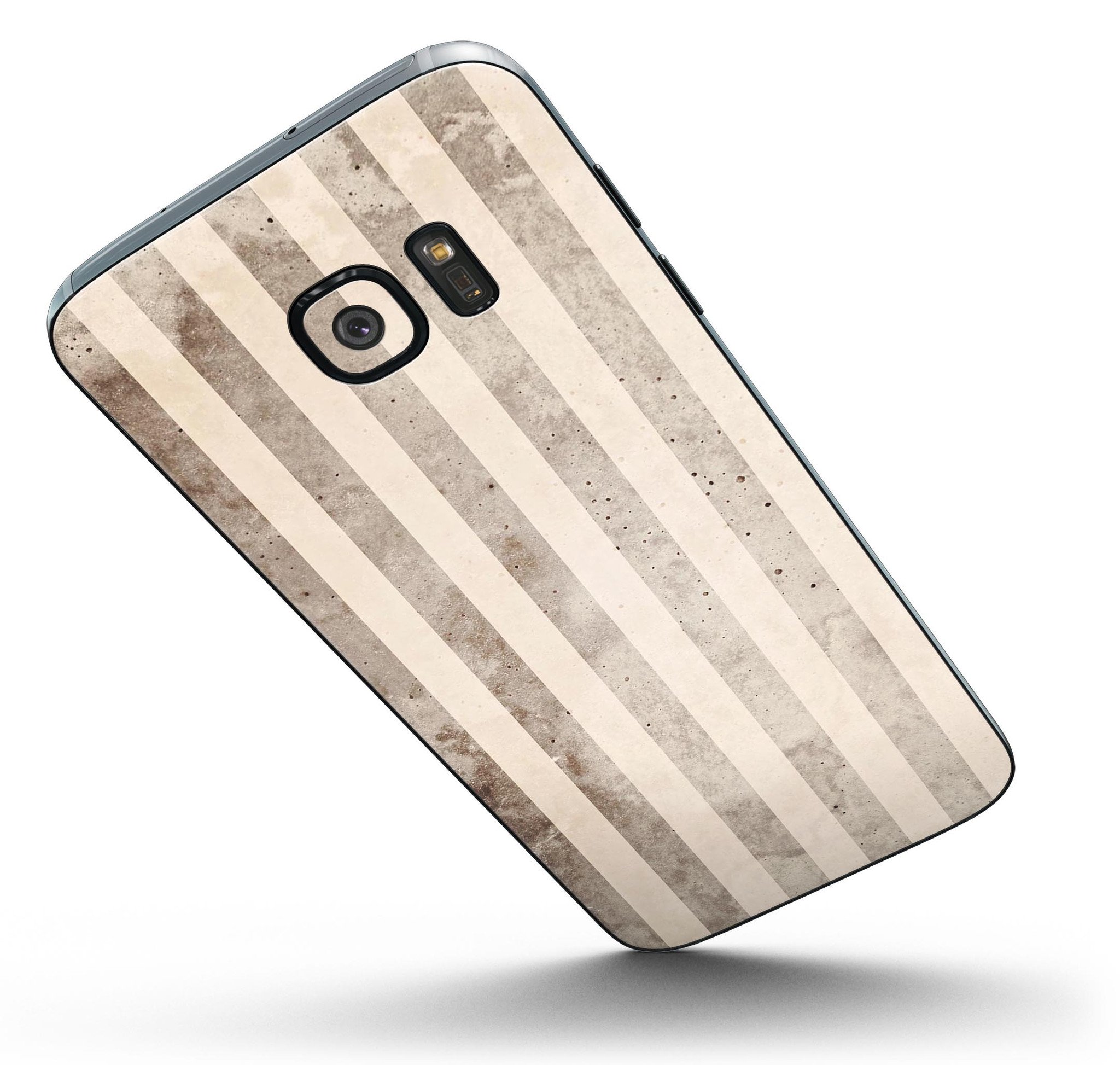 Grungy Brown Vertical Stripes Full Body Skin-Kit for Samsung Galaxy S7/S7 Edge, showcasing stylish design and premium vinyl material.