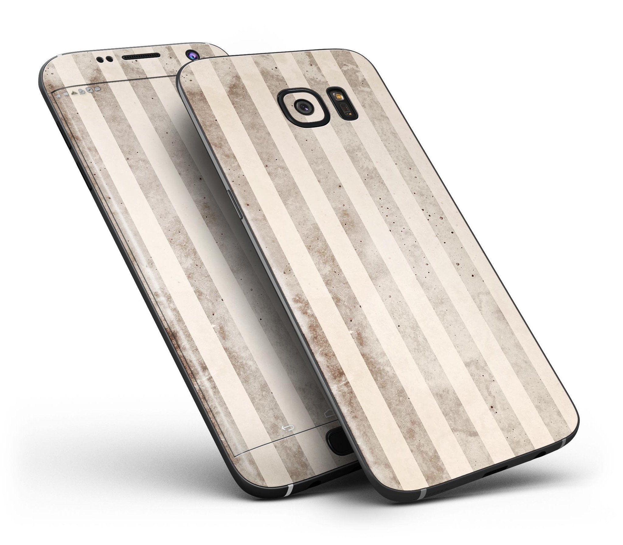 Grungy Brown Vertical Stripes Full Body Skin-Kit for Samsung Galaxy S7/S7 Edge, showcasing stylish design and premium vinyl material.