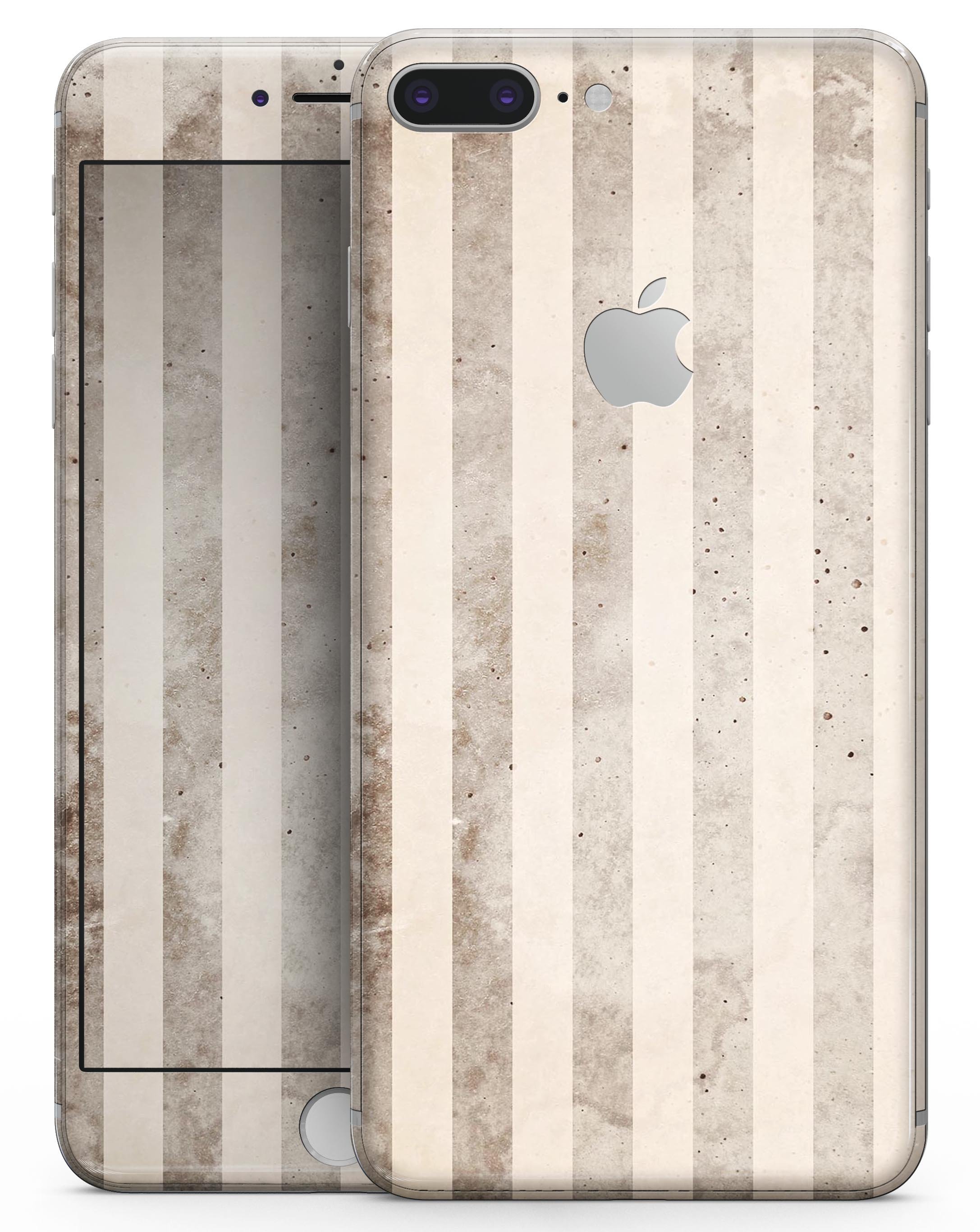 Grungy brown vertical stripes skin for iPhone 8 or 8 Plus, showcasing a stylish design that fits perfectly on the device.