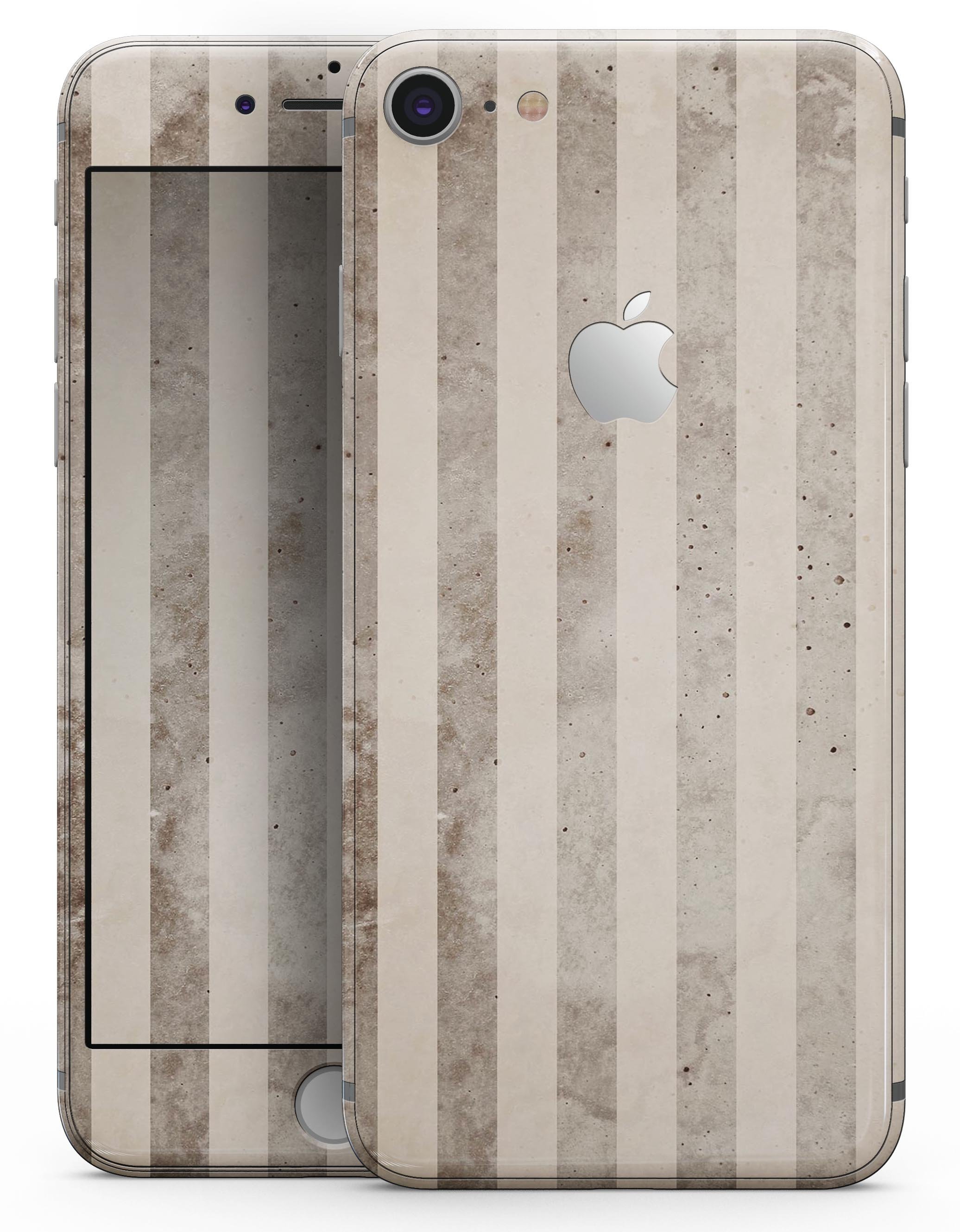 Grungy brown vertical stripes skin for iPhone 8 or 8 Plus, showcasing a stylish design that fits perfectly on the device.