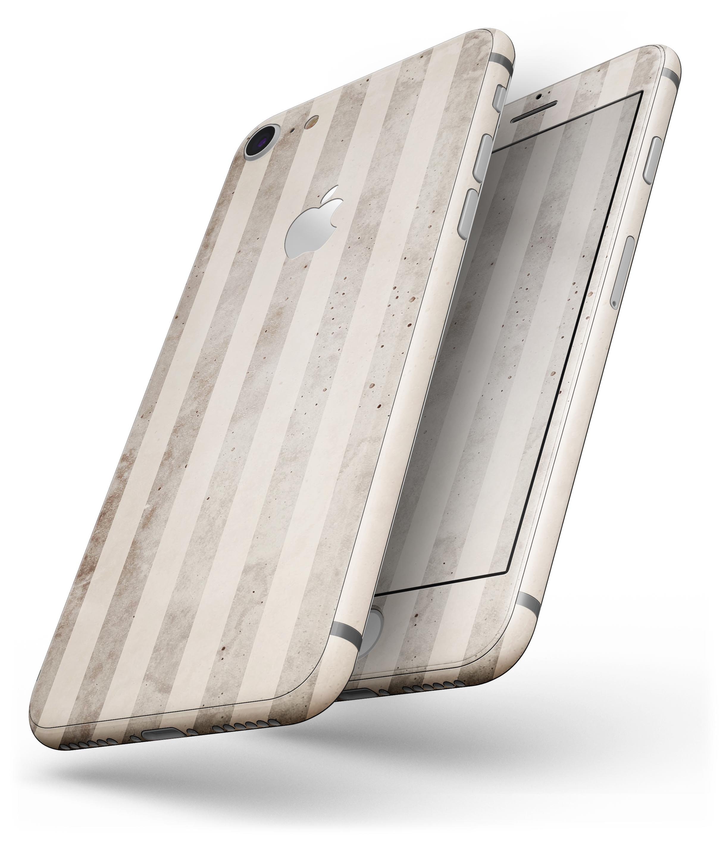 Grungy brown vertical stripes skin for iPhone 8 or 8 Plus, showcasing a stylish design that fits perfectly on the device.