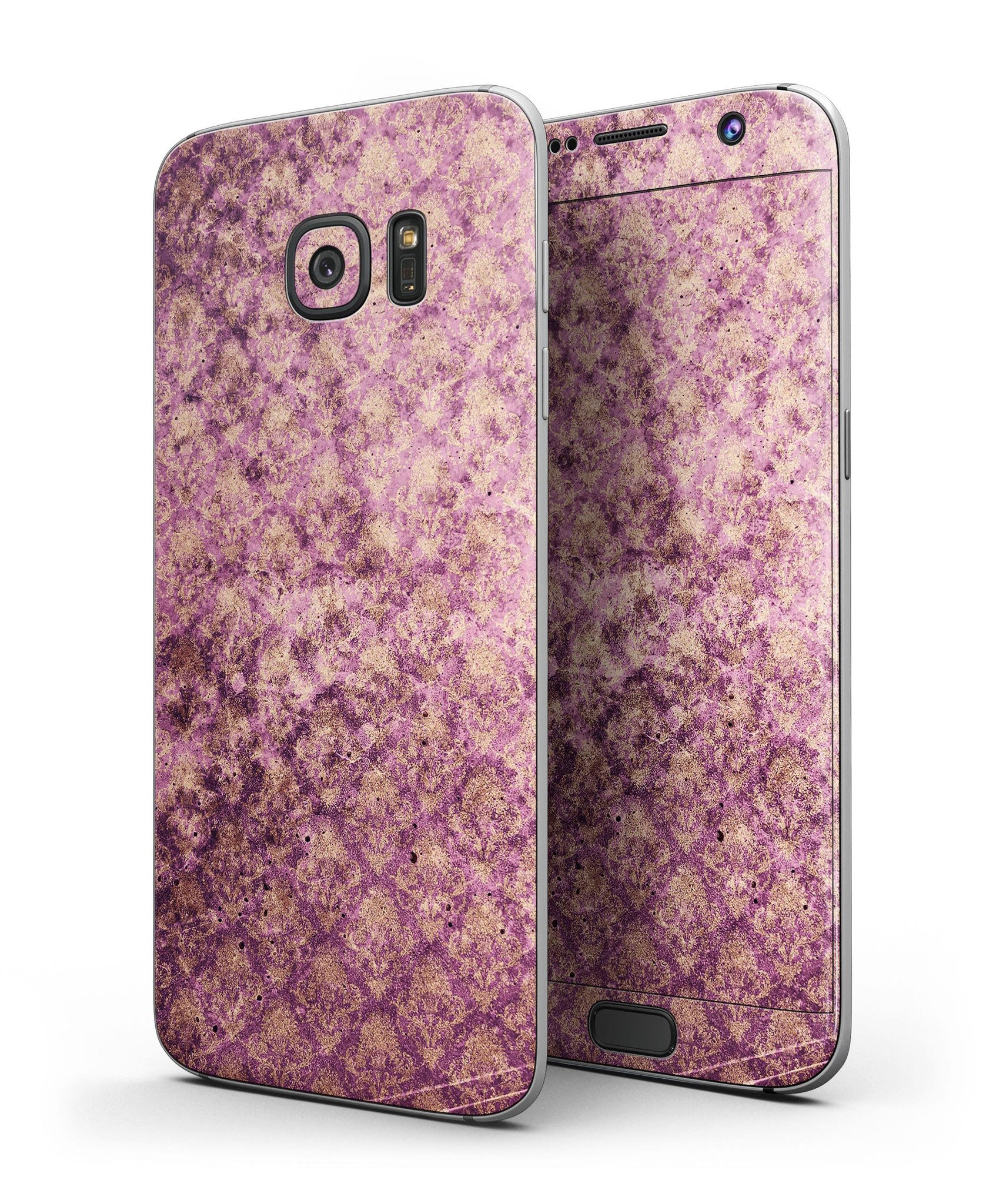 Grungy Burgundy Royal Pattern Full Body Skin-Kit for Samsung Galaxy S7/S7 Edge, showcasing vibrant colors and stylish design.