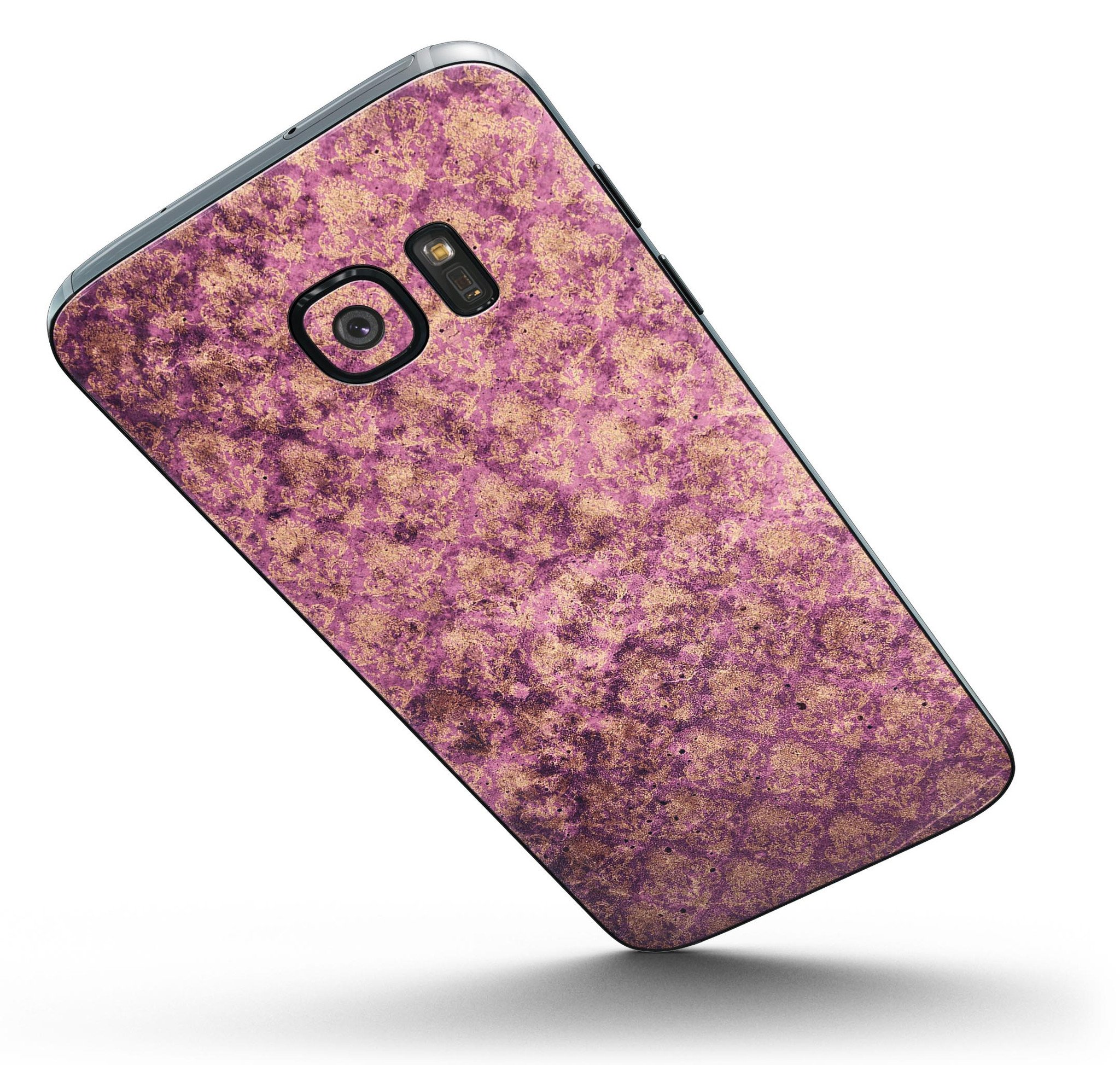 Grungy Burgundy Royal Pattern Full Body Skin-Kit for Samsung Galaxy S7/S7 Edge, showcasing vibrant colors and stylish design.