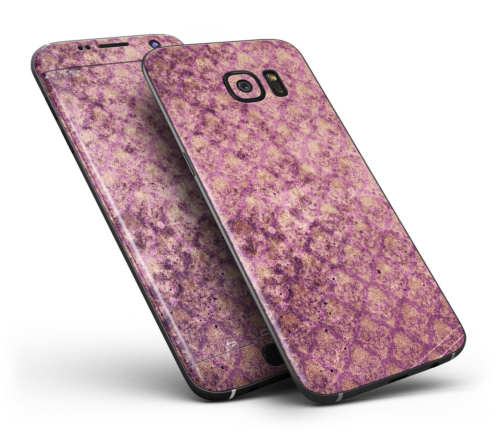 Grungy Burgundy Royal Pattern Full Body Skin-Kit for Samsung Galaxy S7/S7 Edge, showcasing vibrant colors and stylish design.