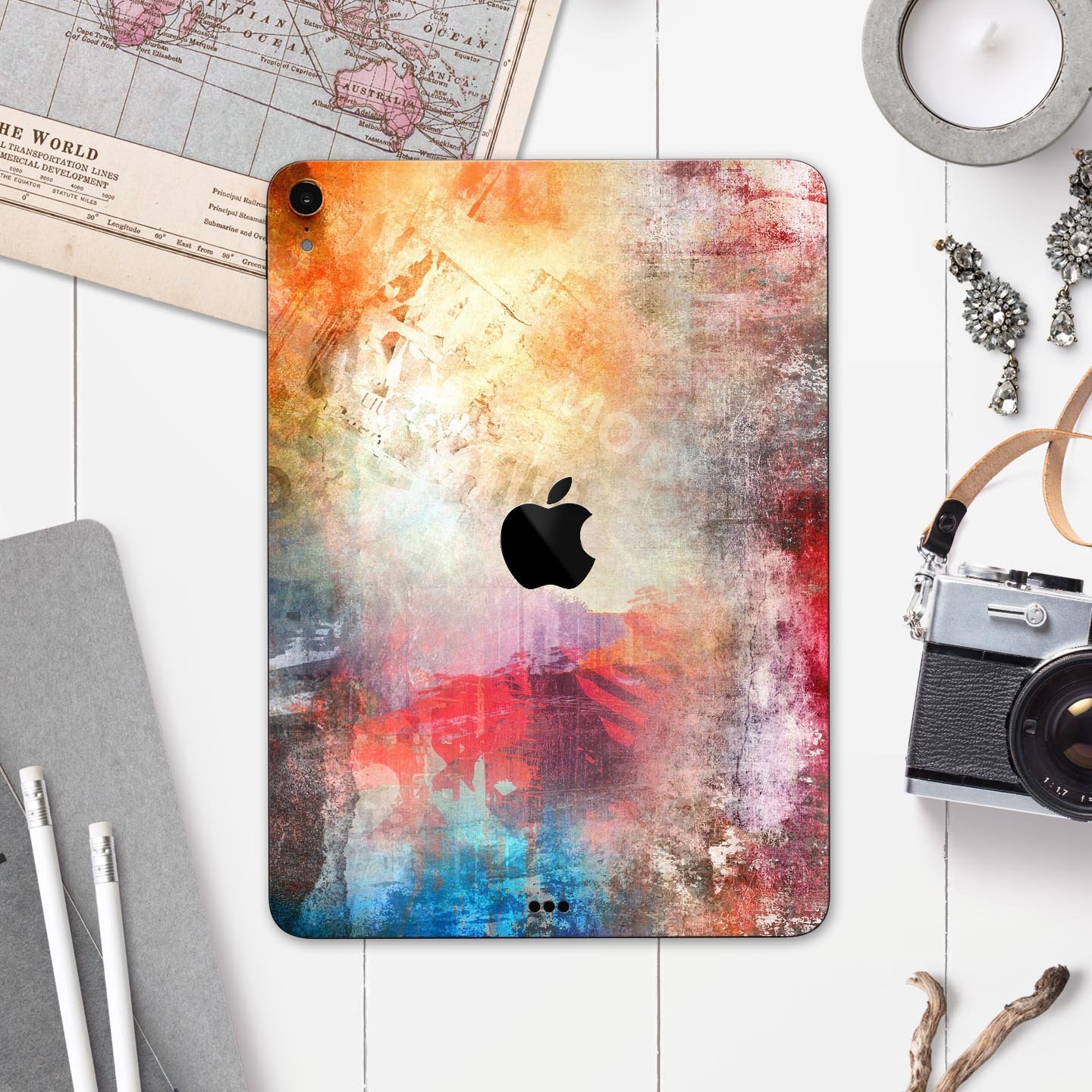 Grungy Colorful Faded Paint skin decal for Apple iPad, showcasing vibrant colors and unique design.