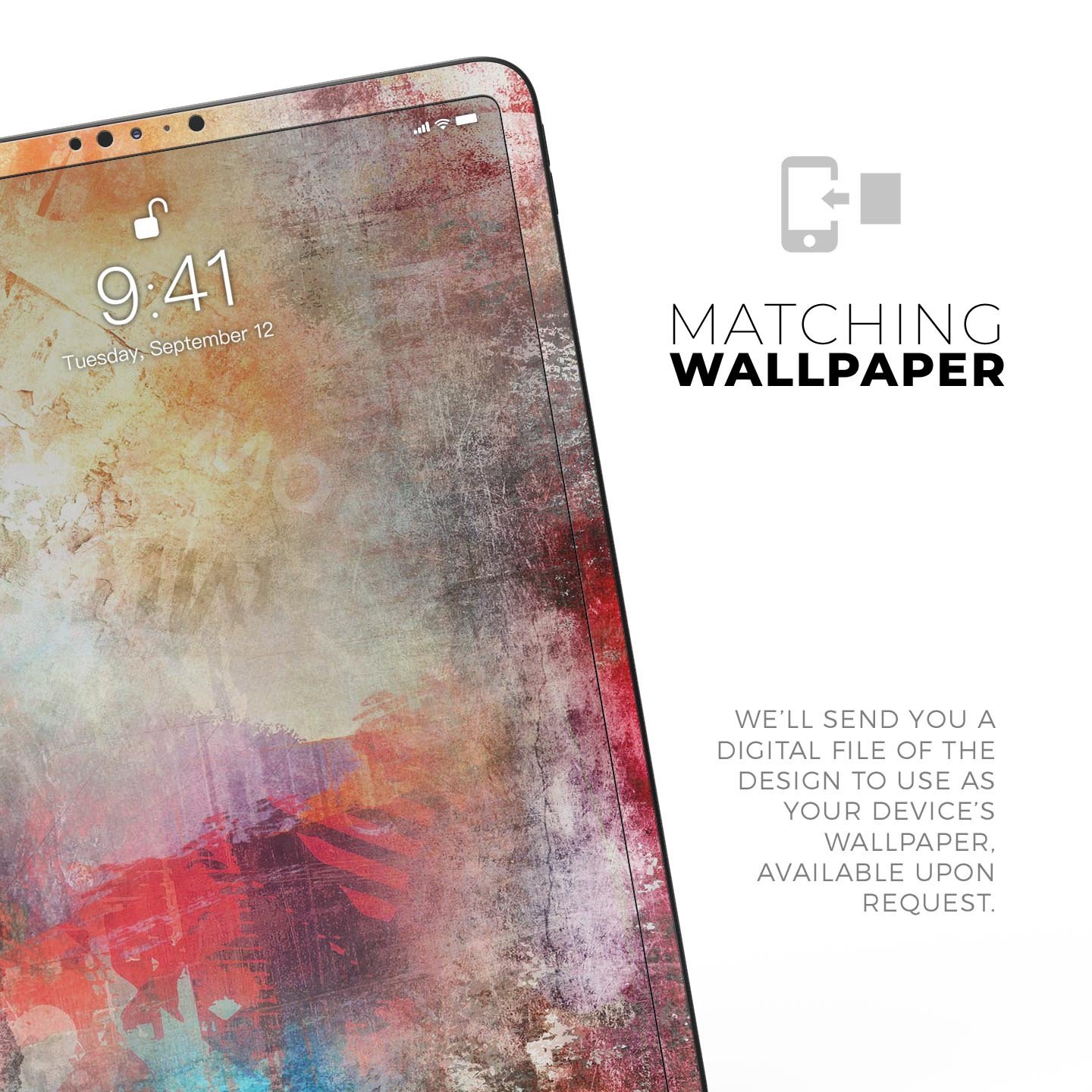 Grungy Colorful Faded Paint skin decal for Apple iPad, showcasing vibrant colors and unique design.