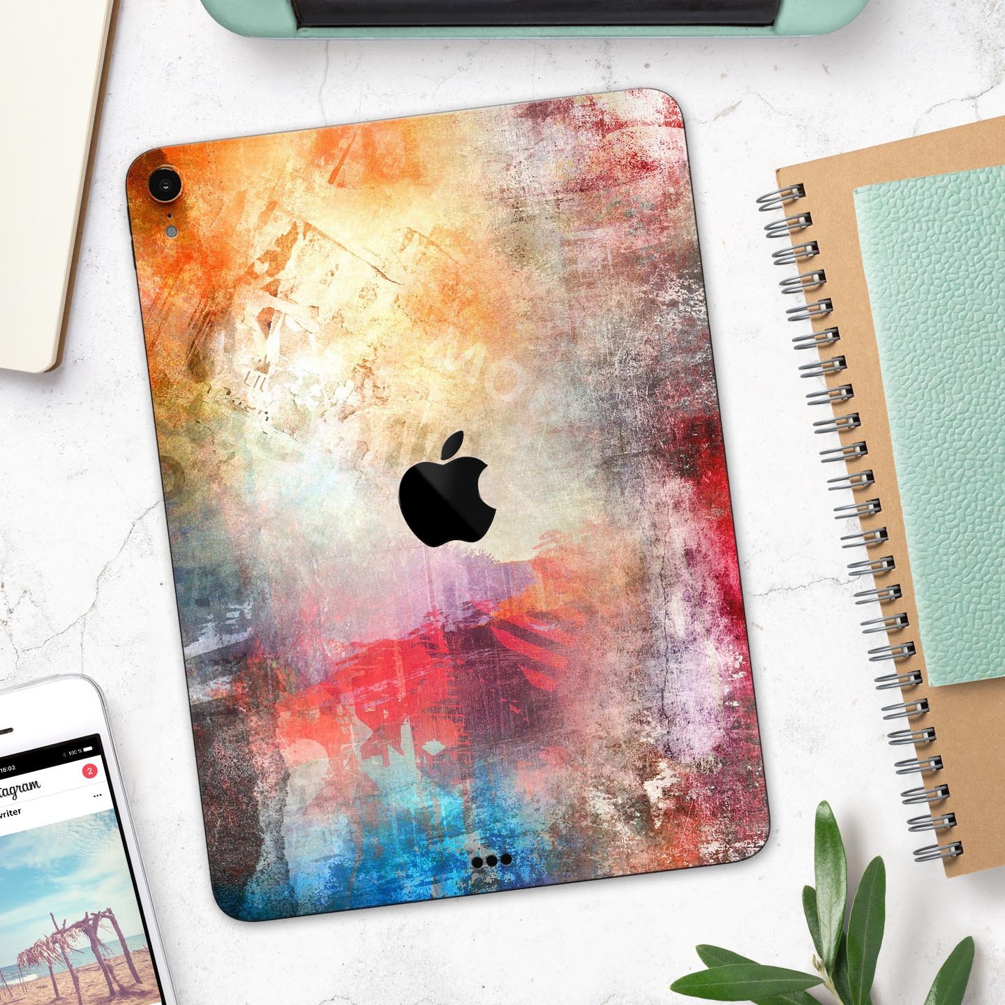 Grungy Colorful Faded Paint skin decal for Apple iPad, showcasing vibrant colors and unique design.