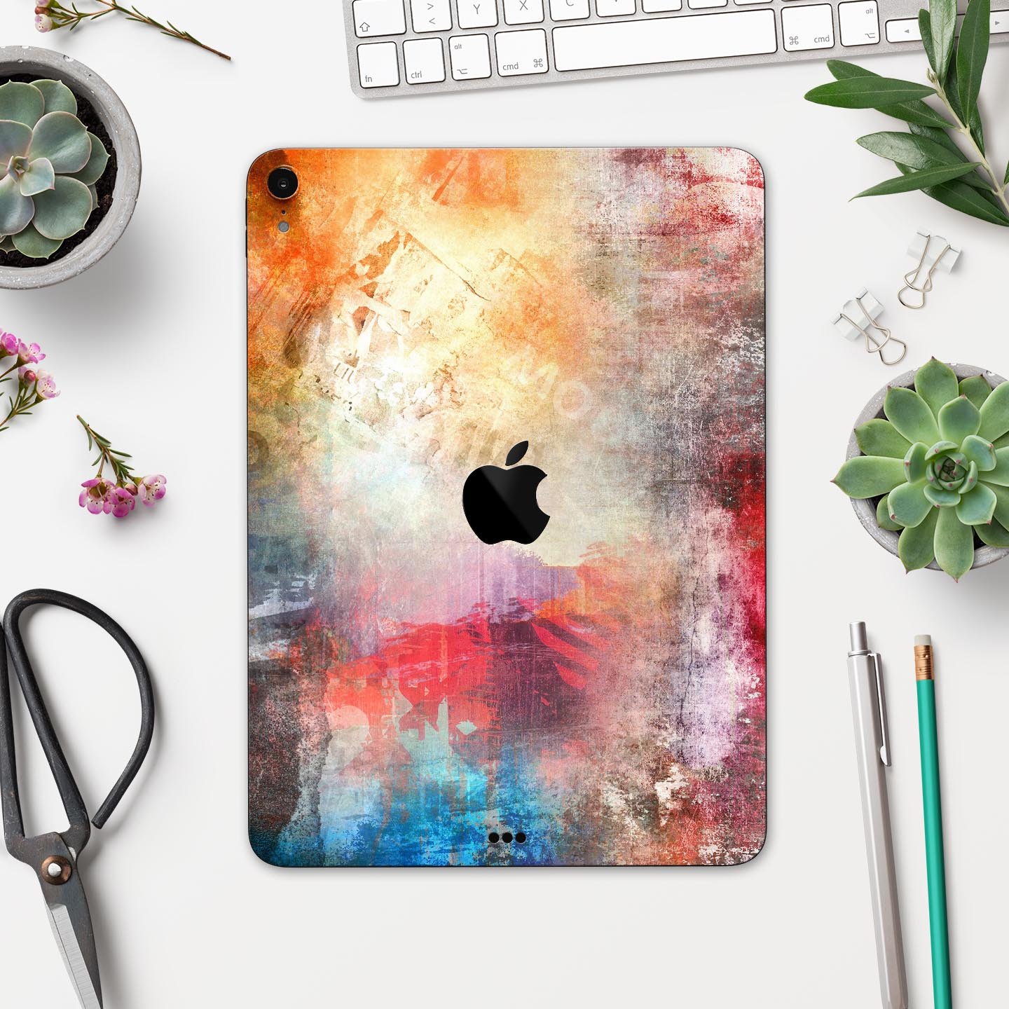 Grungy Colorful Faded Paint skin decal for Apple iPad, showcasing vibrant colors and unique design.