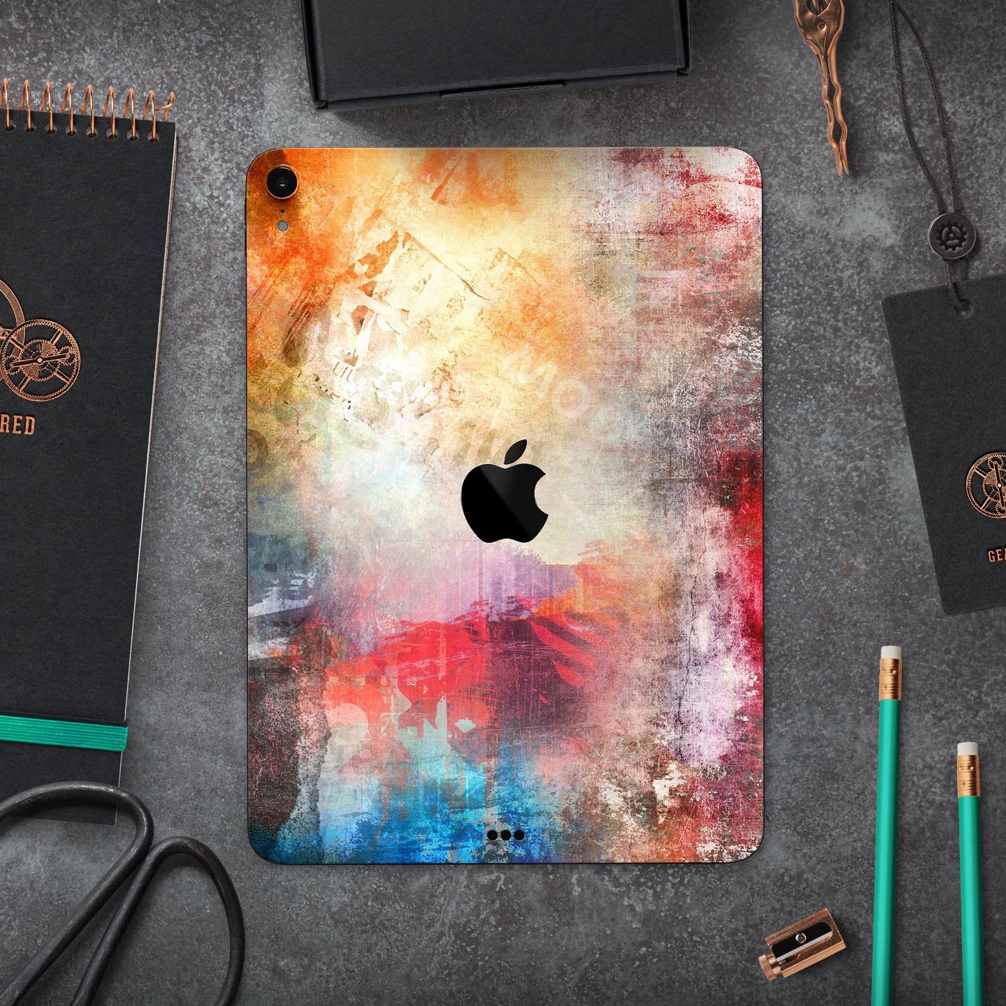 Grungy Colorful Faded Paint skin decal for Apple iPad, showcasing vibrant colors and unique design.