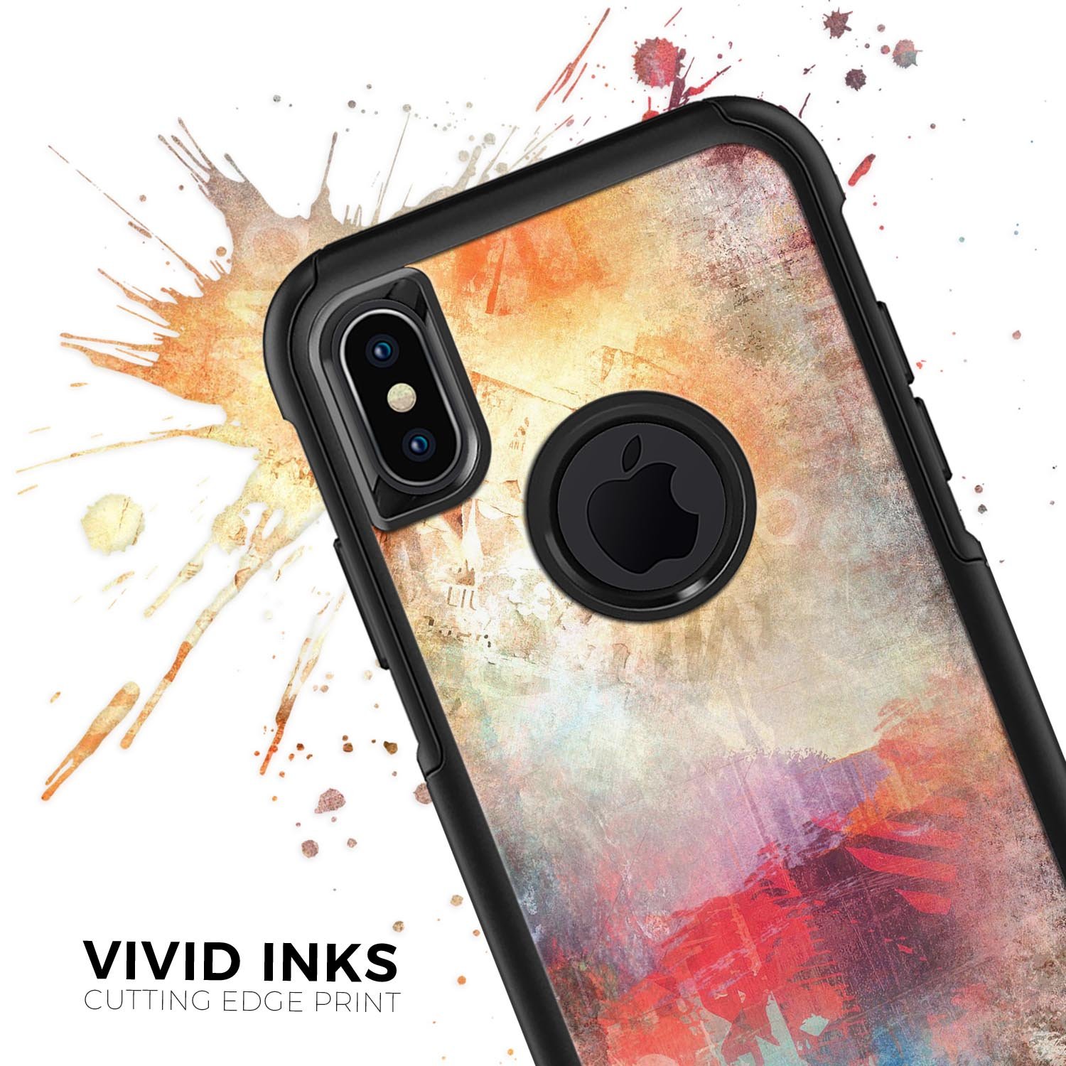 Grungy Colorful Faded Paint Skin Kit for iPhone OtterBox Cases, showcasing vibrant colors and unique design.