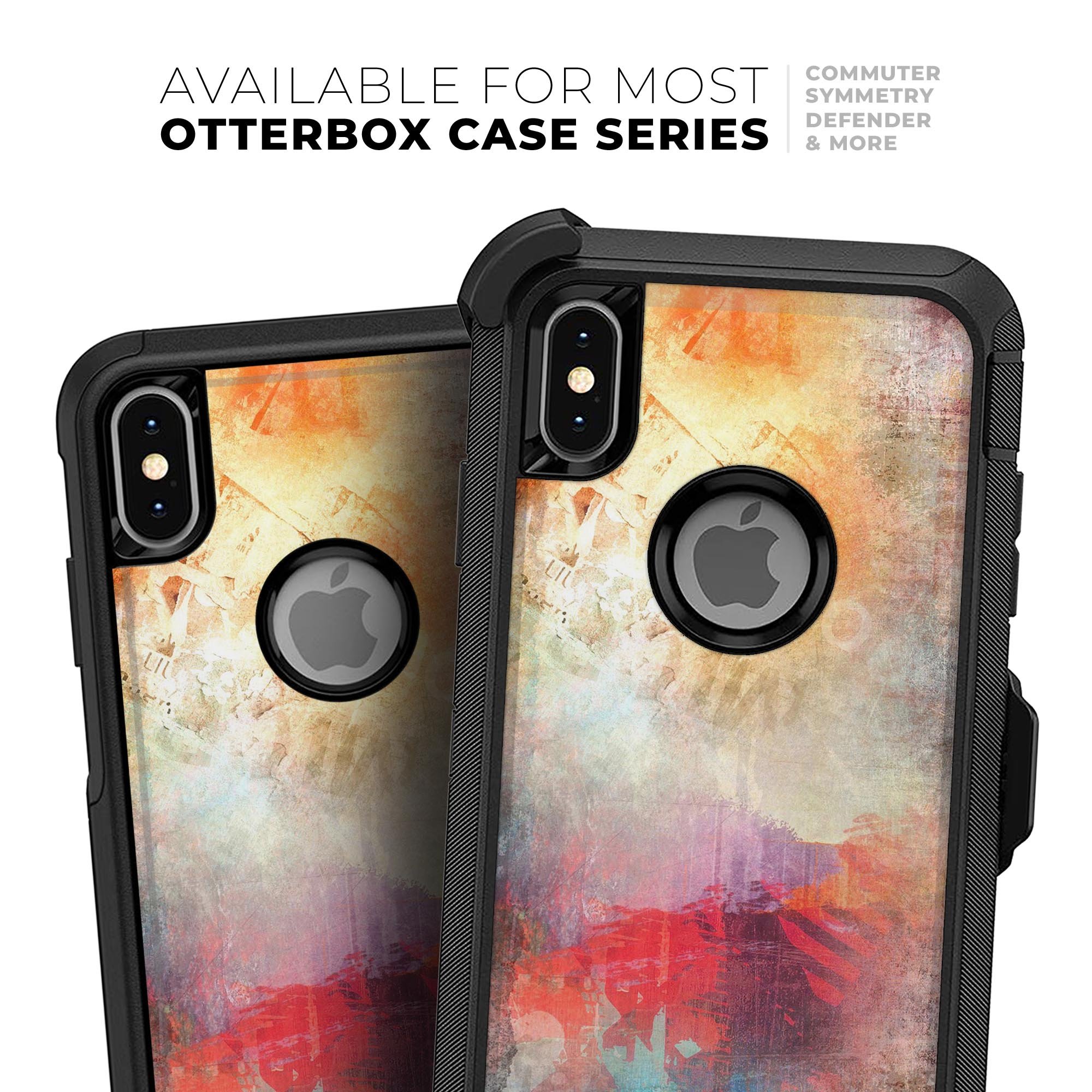 Grungy Colorful Faded Paint Skin Kit for iPhone OtterBox Cases, showcasing vibrant colors and unique design.