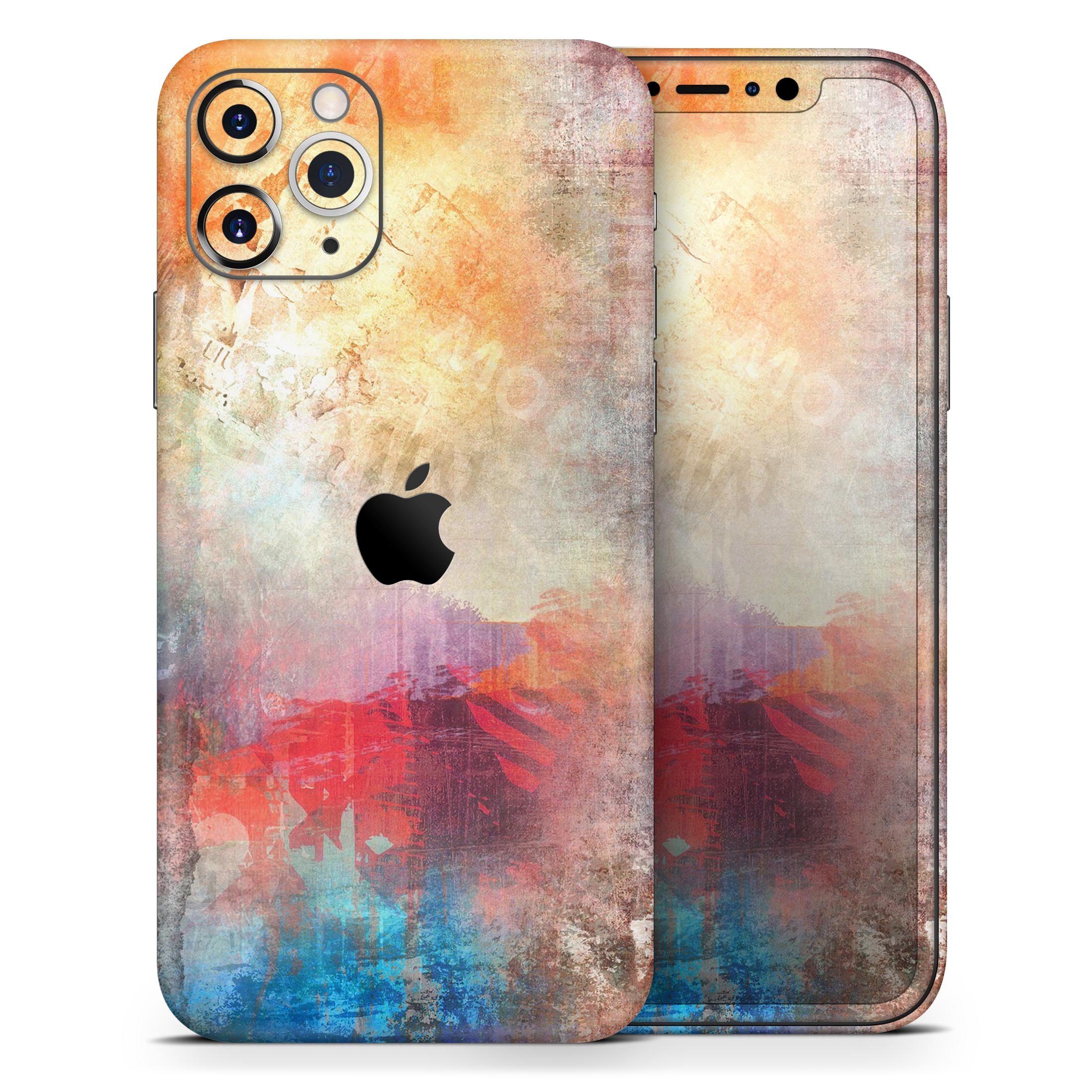 Grungy Colorful Faded Paint Skin-Kit for Apple iPhone, showcasing vibrant colors and unique design.