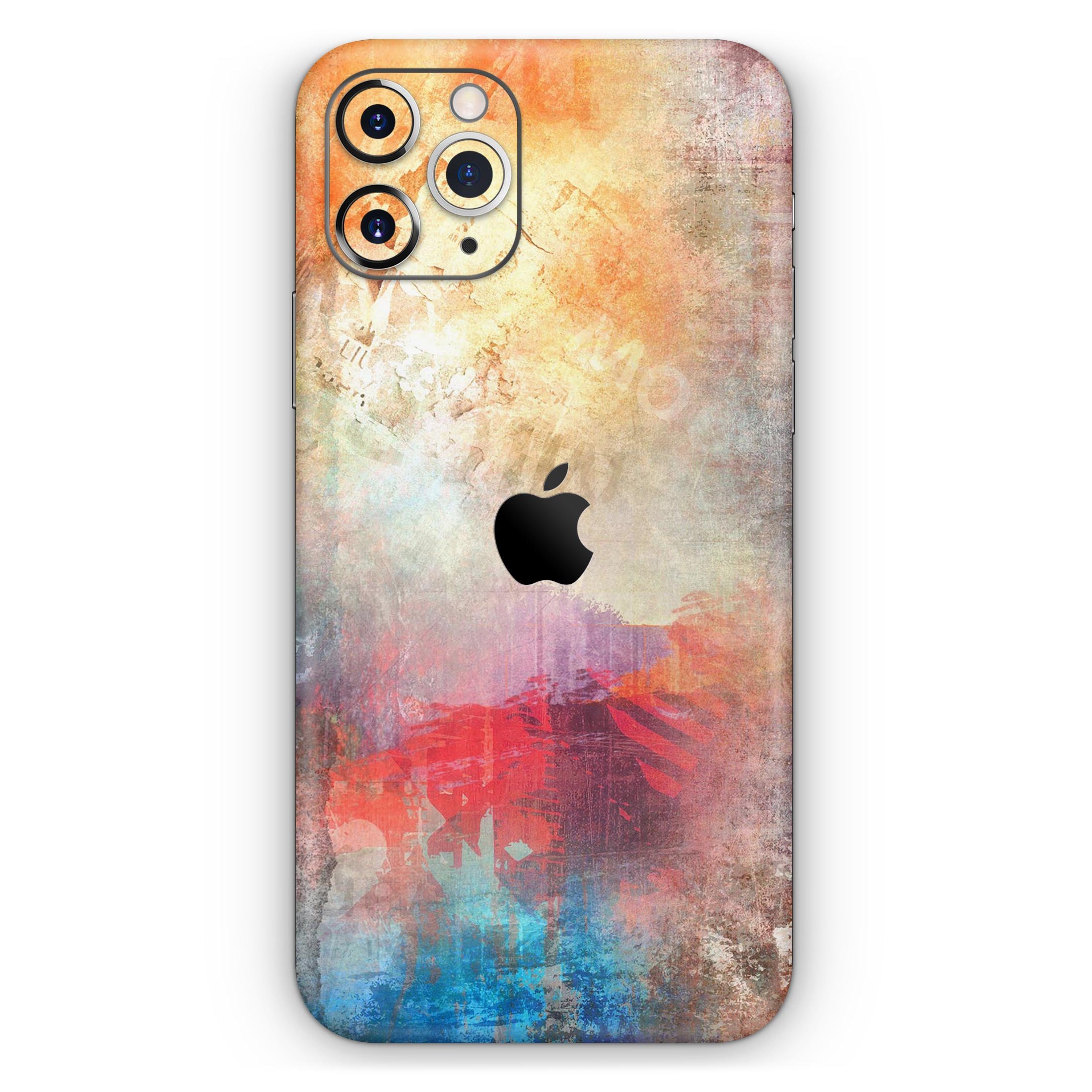 Grungy Colorful Faded Paint Skin-Kit for Apple iPhone, showcasing vibrant colors and unique design.