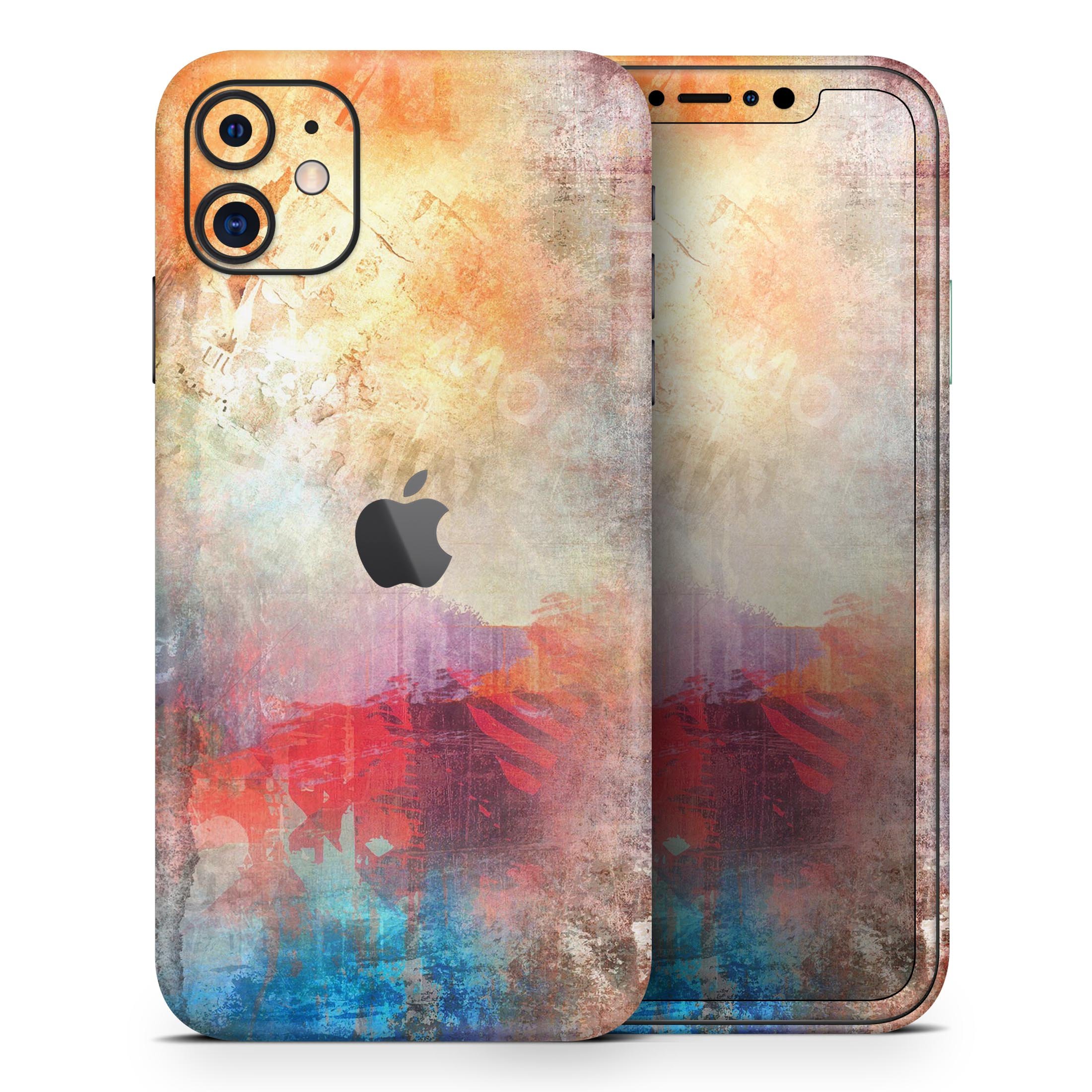 Grungy Colorful Faded Paint Skin-Kit for Apple iPhone, showcasing vibrant colors and unique design.