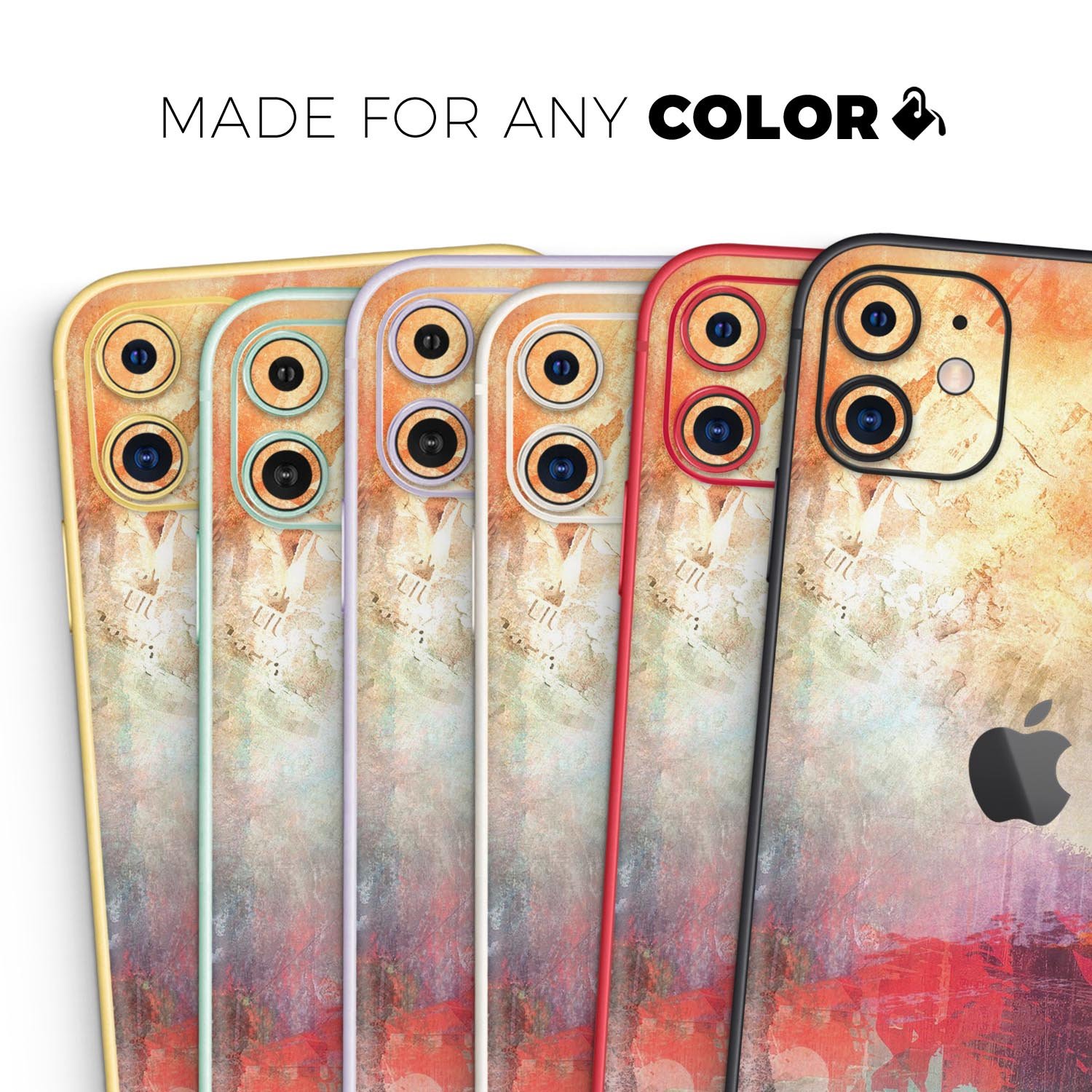 Grungy Colorful Faded Paint Skin-Kit for Apple iPhone, showcasing vibrant colors and unique design.