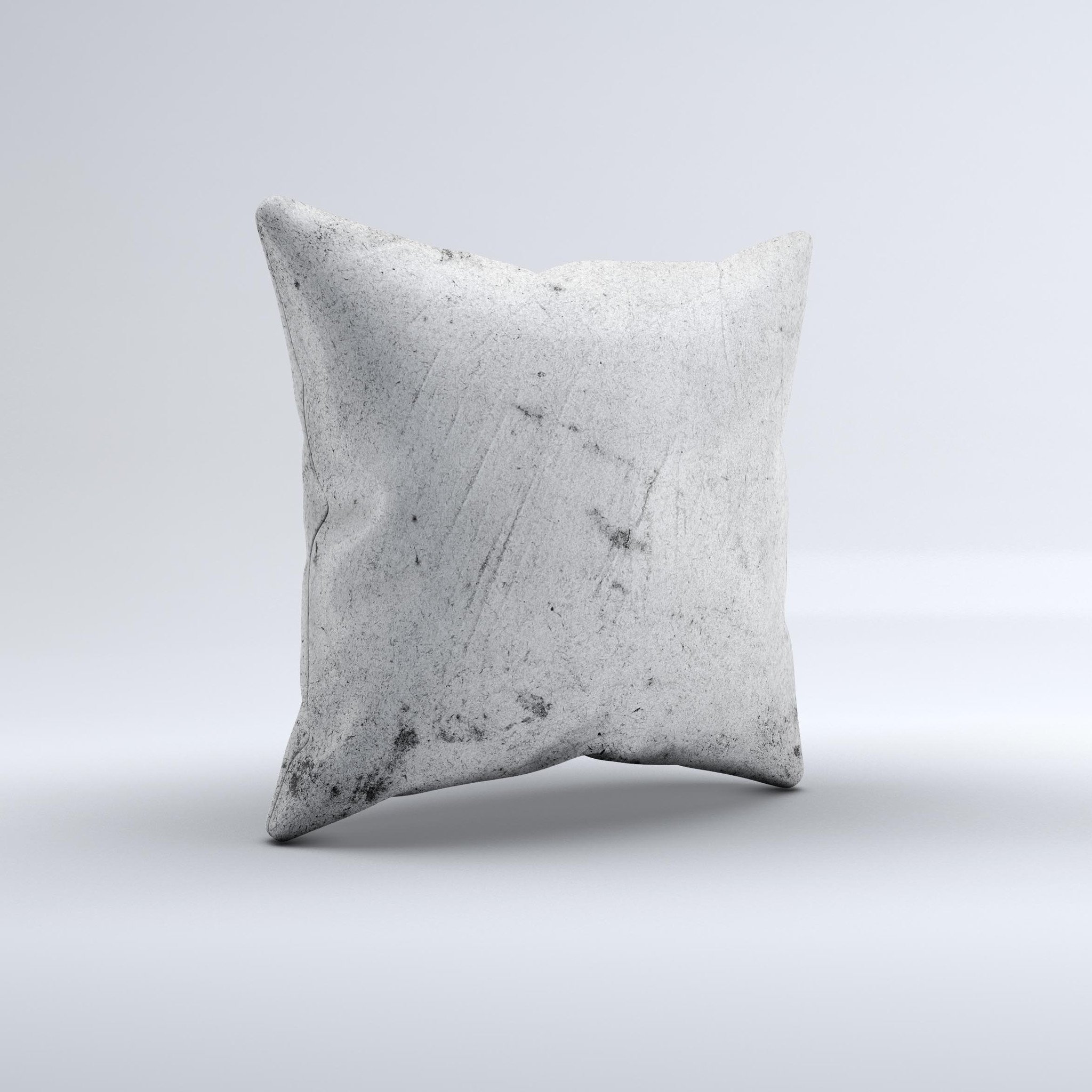 Grungy concrete textured decorative throw pillow with ink-fuzed design, showcasing unique handmade characteristics.