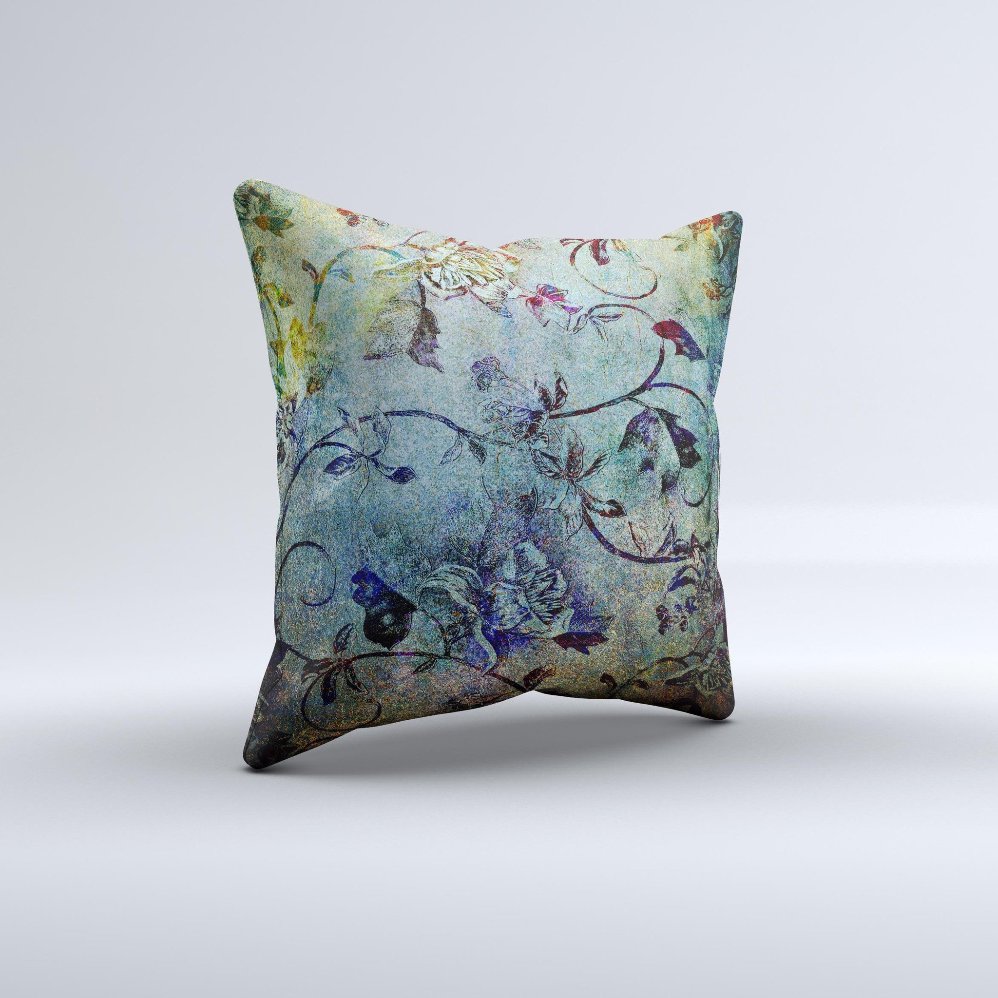 Grungy dark black branch pattern decorative throw pillow, showcasing a unique ink-fuzed design on a soft fabric.