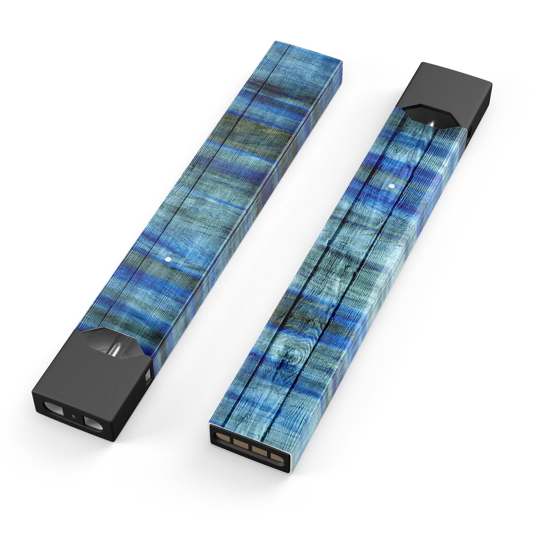 Grungy Dark Blue Washed Wood skin-wrap for JUUL vaping device, showcasing its stylish design and protective features.