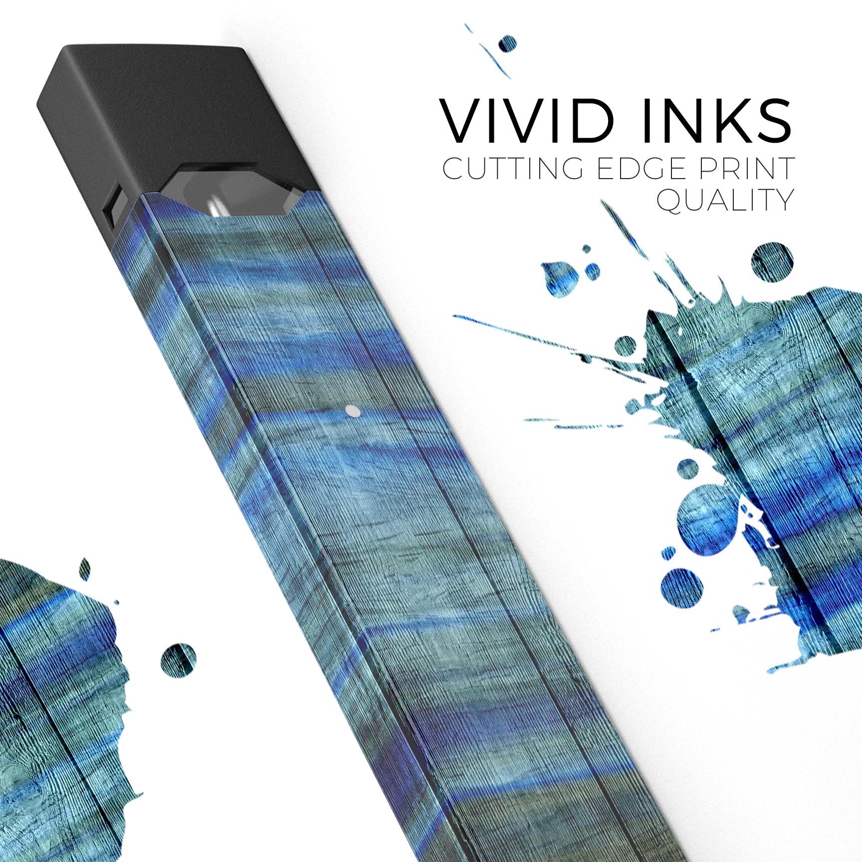 Grungy Dark Blue Washed Wood skin-wrap for JUUL vaping device, showcasing its stylish design and protective features.