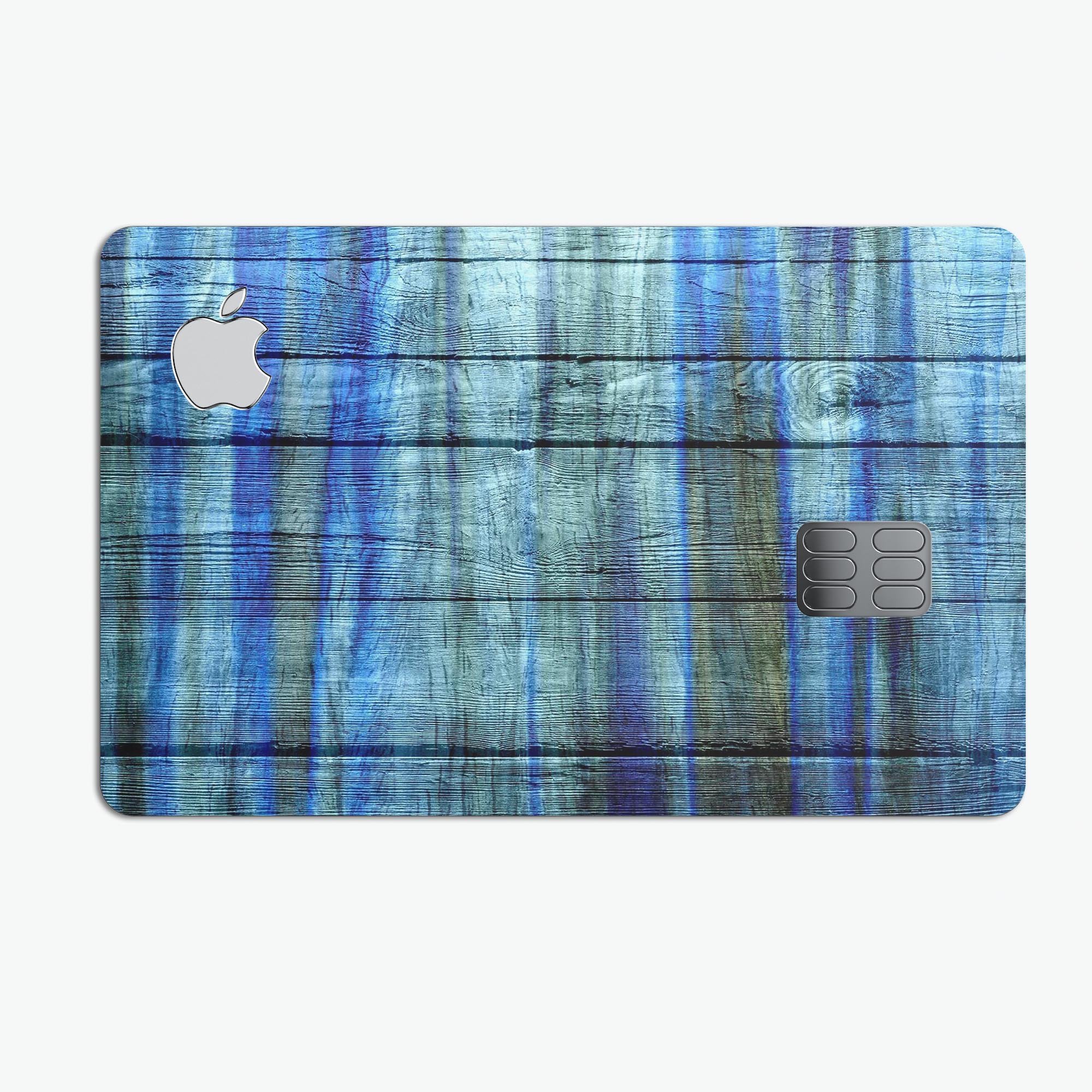 Grungy Dark Blue Washed Wood decal skin for Apple Card, showcasing its unique texture and design.