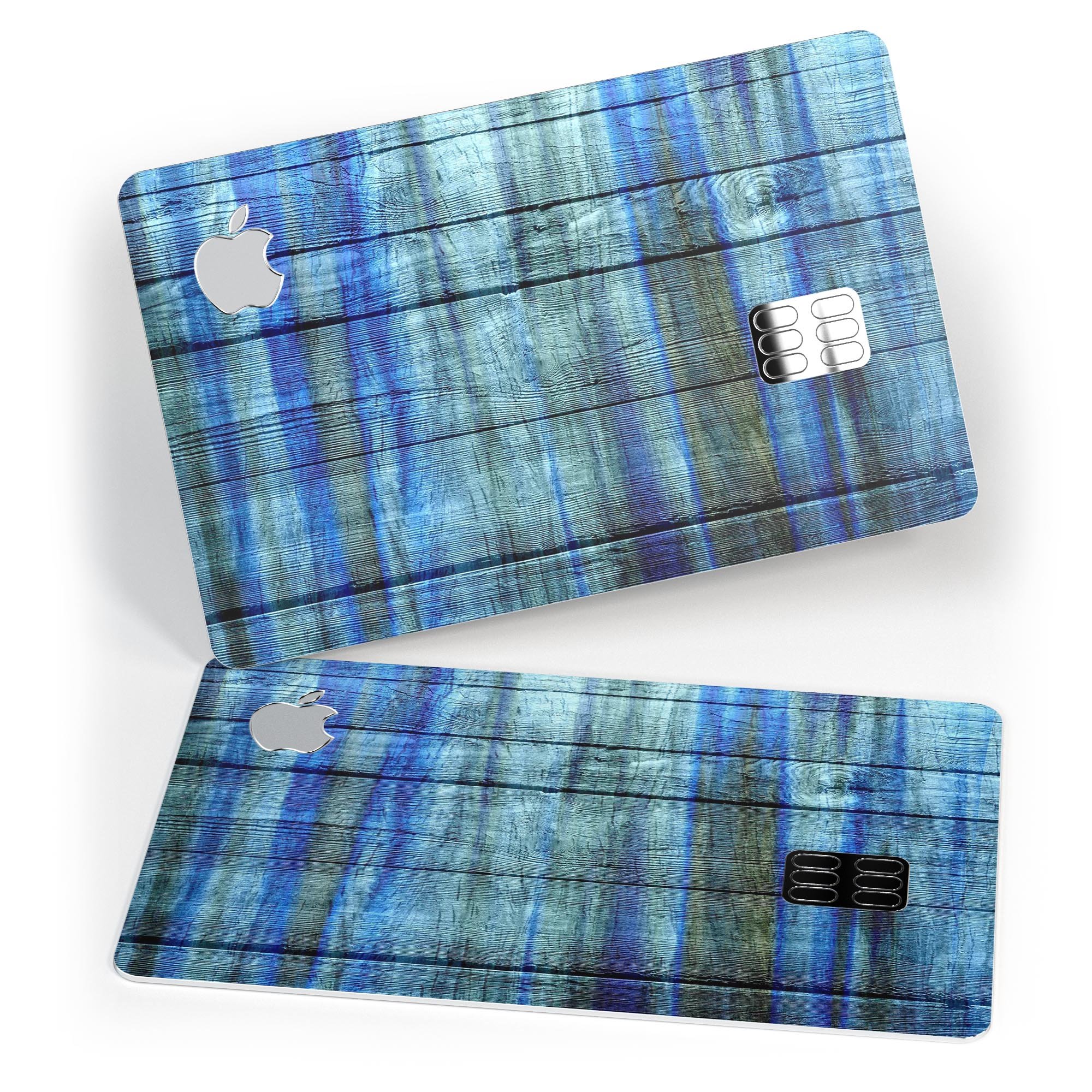 Grungy Dark Blue Washed Wood decal skin for Apple Card, showcasing its unique texture and design.