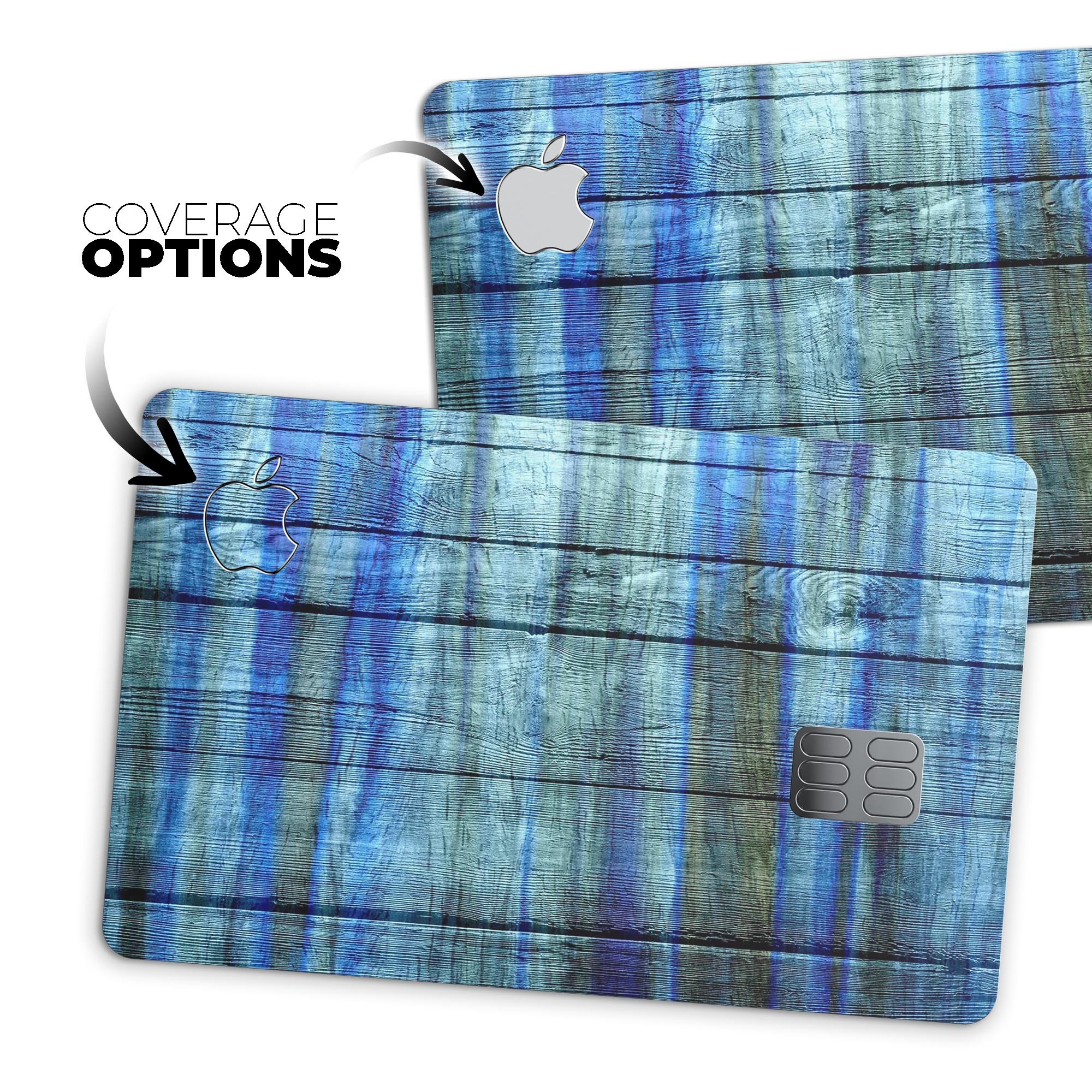 Grungy Dark Blue Washed Wood decal skin for Apple Card, showcasing its unique texture and design.