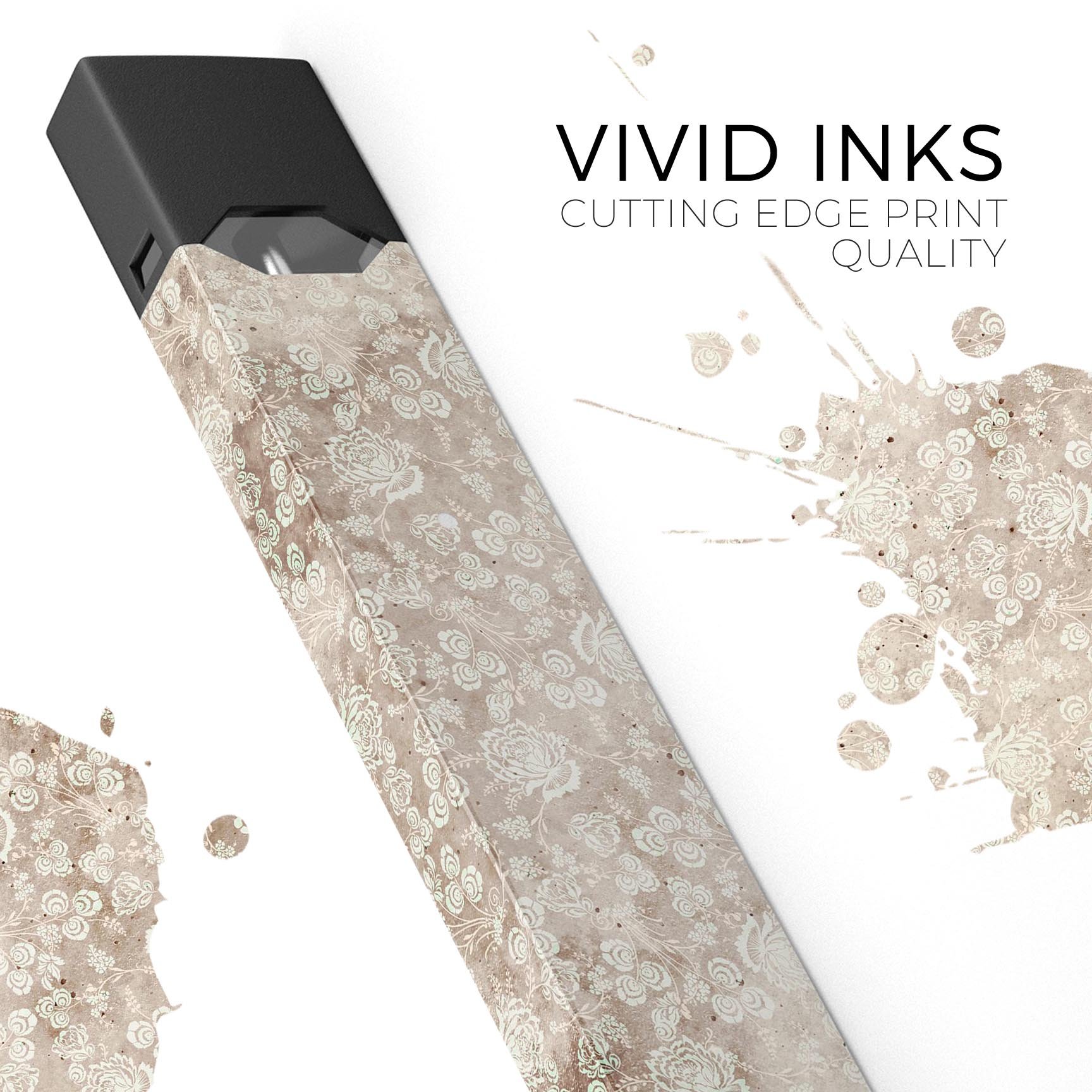 Grungy Faded Floral Pattern skin-wrap for JUUL vaping device, showcasing vibrant floral design and protective features.