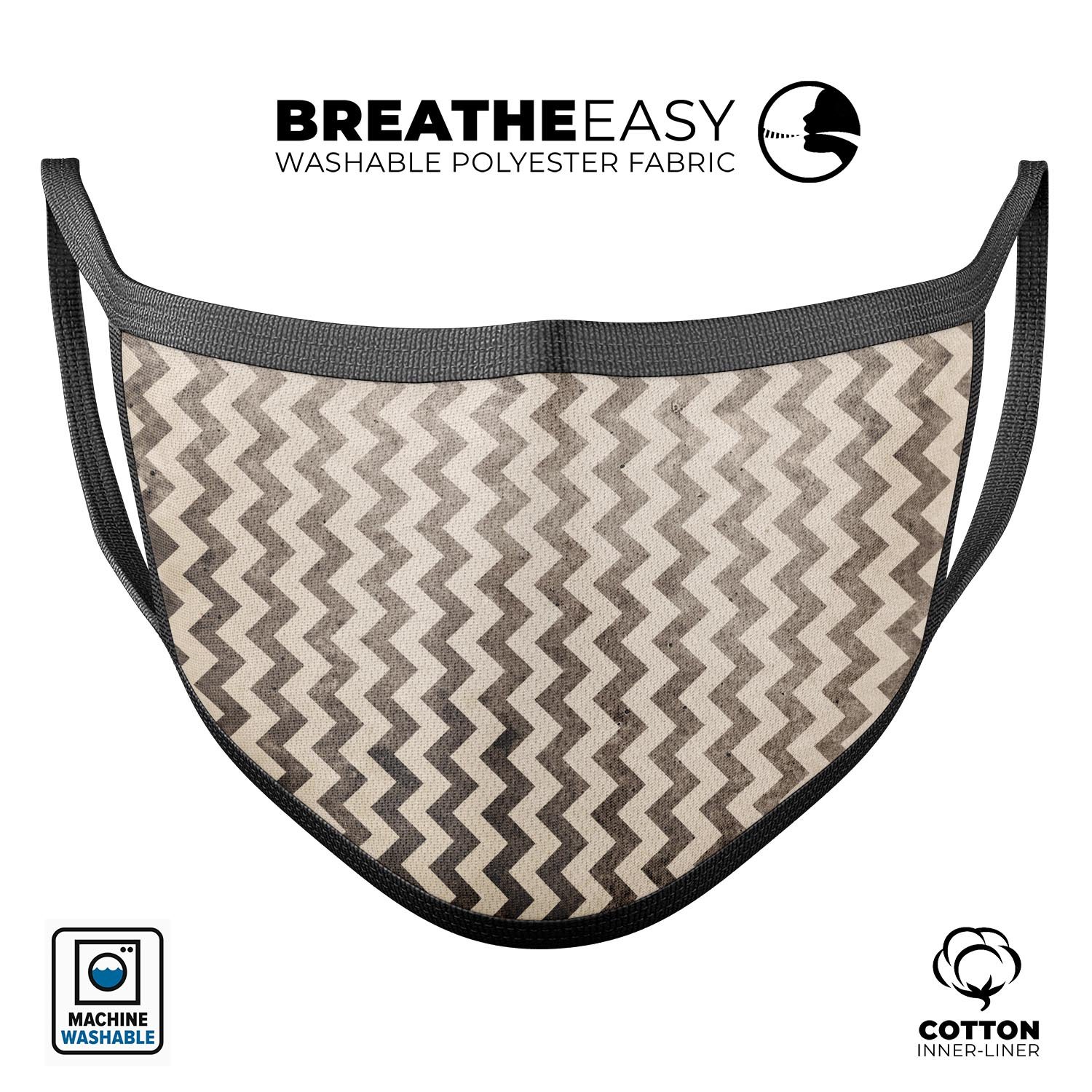 Grungy Faded Horizontal Chevron Pattern mouth cover, showcasing a stylish design with adjustable ear loops for a comfortable fit.