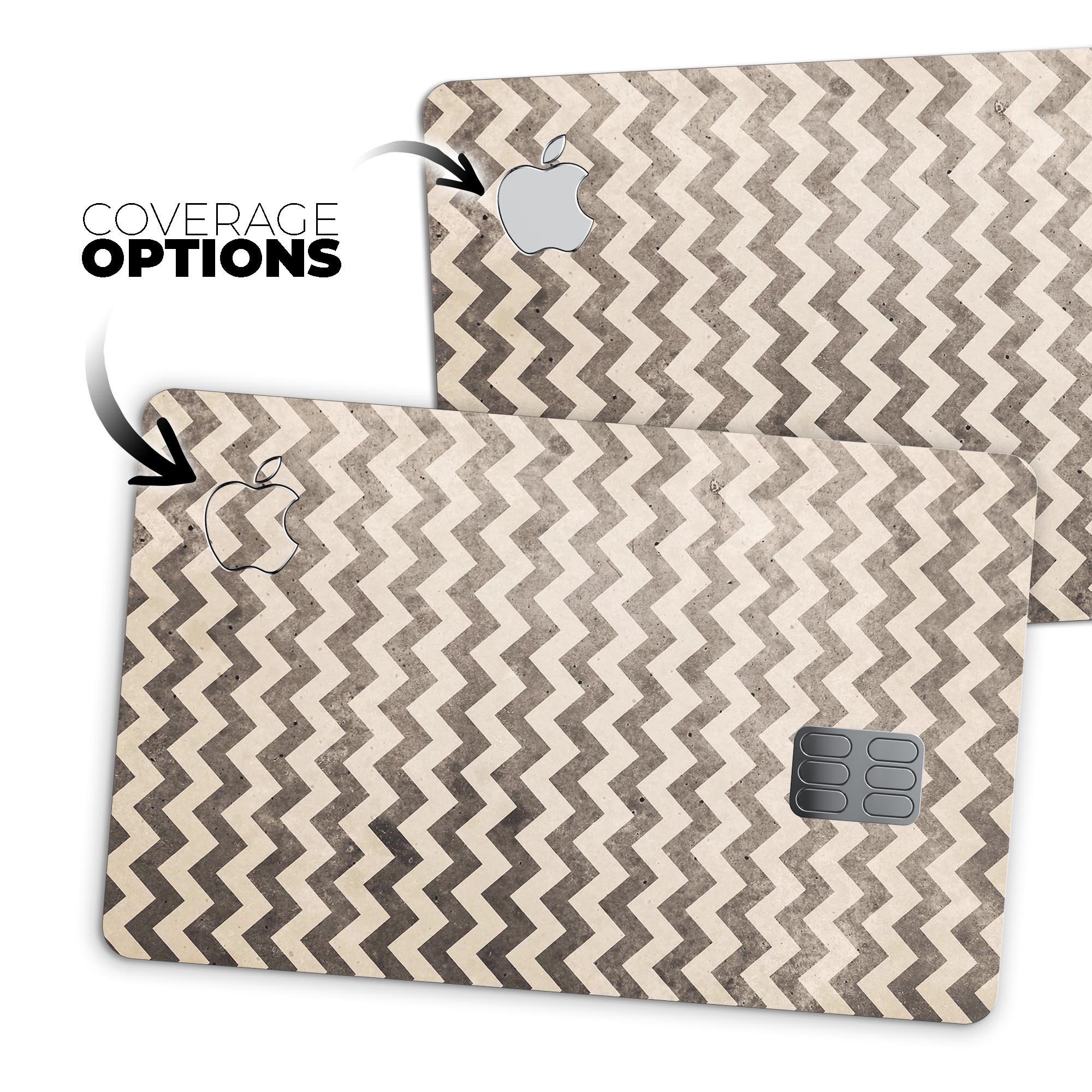 Grungy Faded Horizontal Chevron Pattern decal on an Apple Card, showcasing its stylish design and protective features.